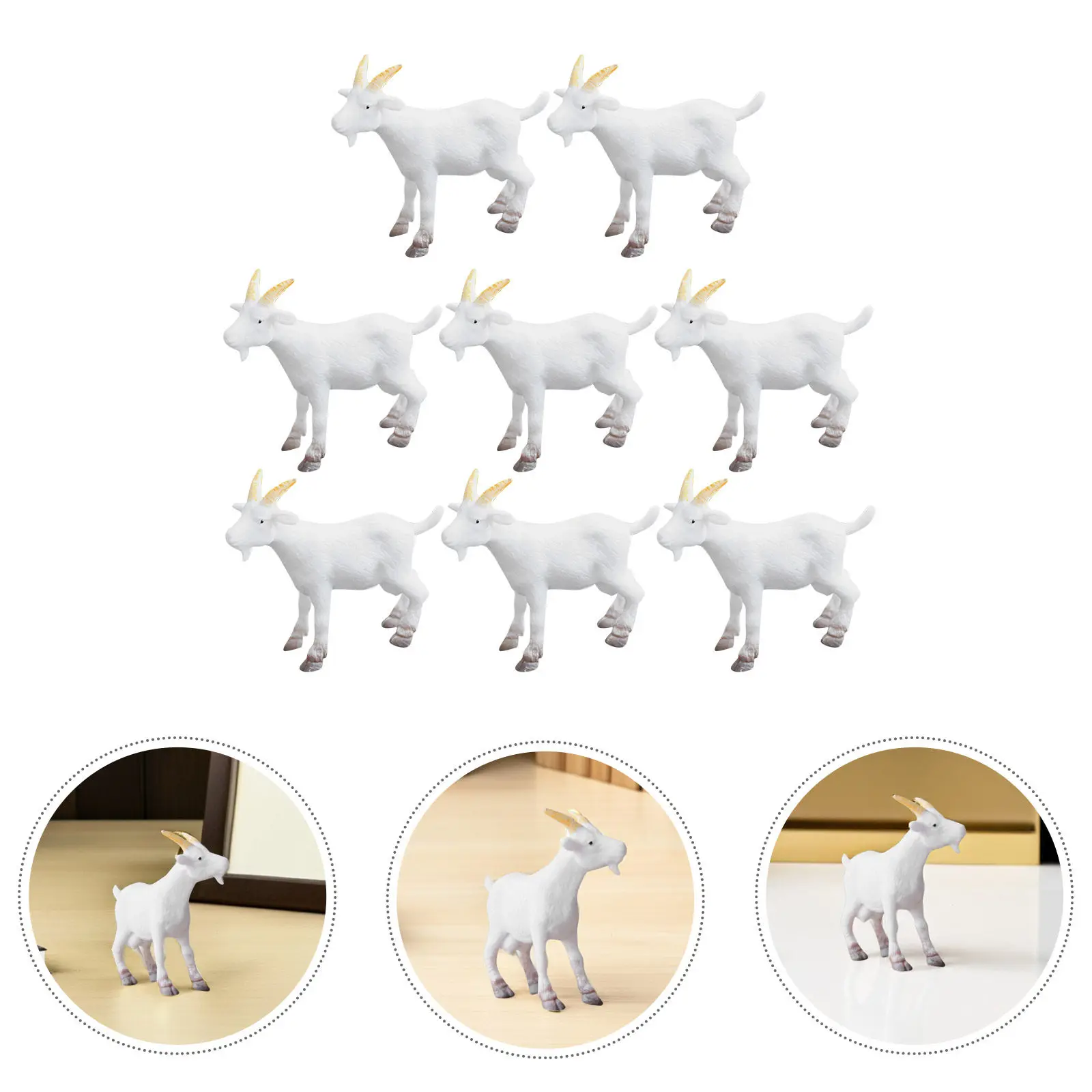 8Pcs Cute Goat Statues Solid Resin Craftwork Home Decor Desktop Garden Landscape Ornament Farmhouse Style Small Animal