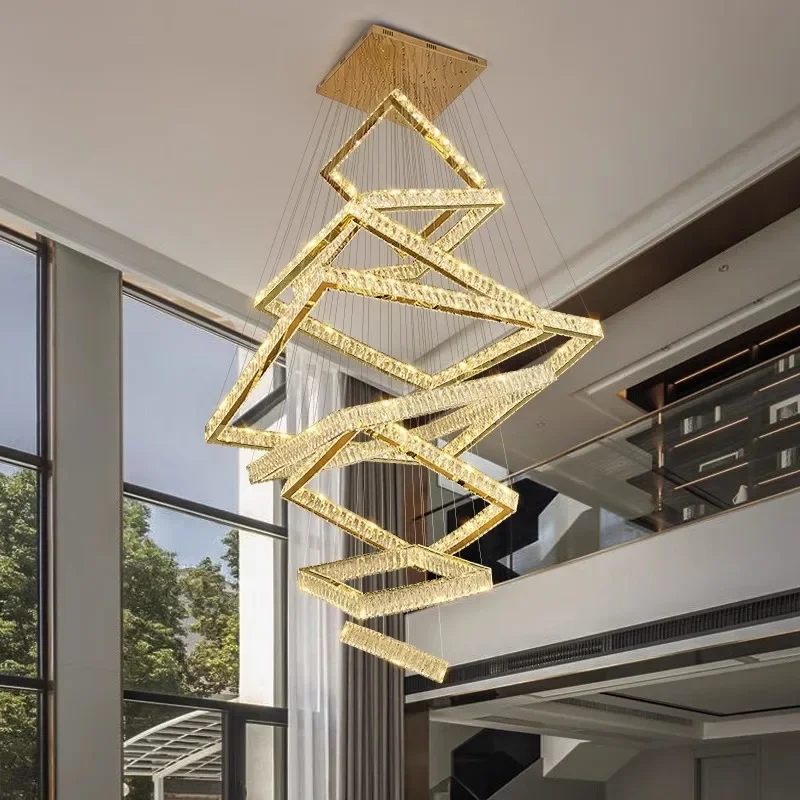

Modern Luxury Home Decoration Crystal Chandelier Stair Hotel Lobby Villa Hanging Lamp Interior Lighting Lusters Luminaires