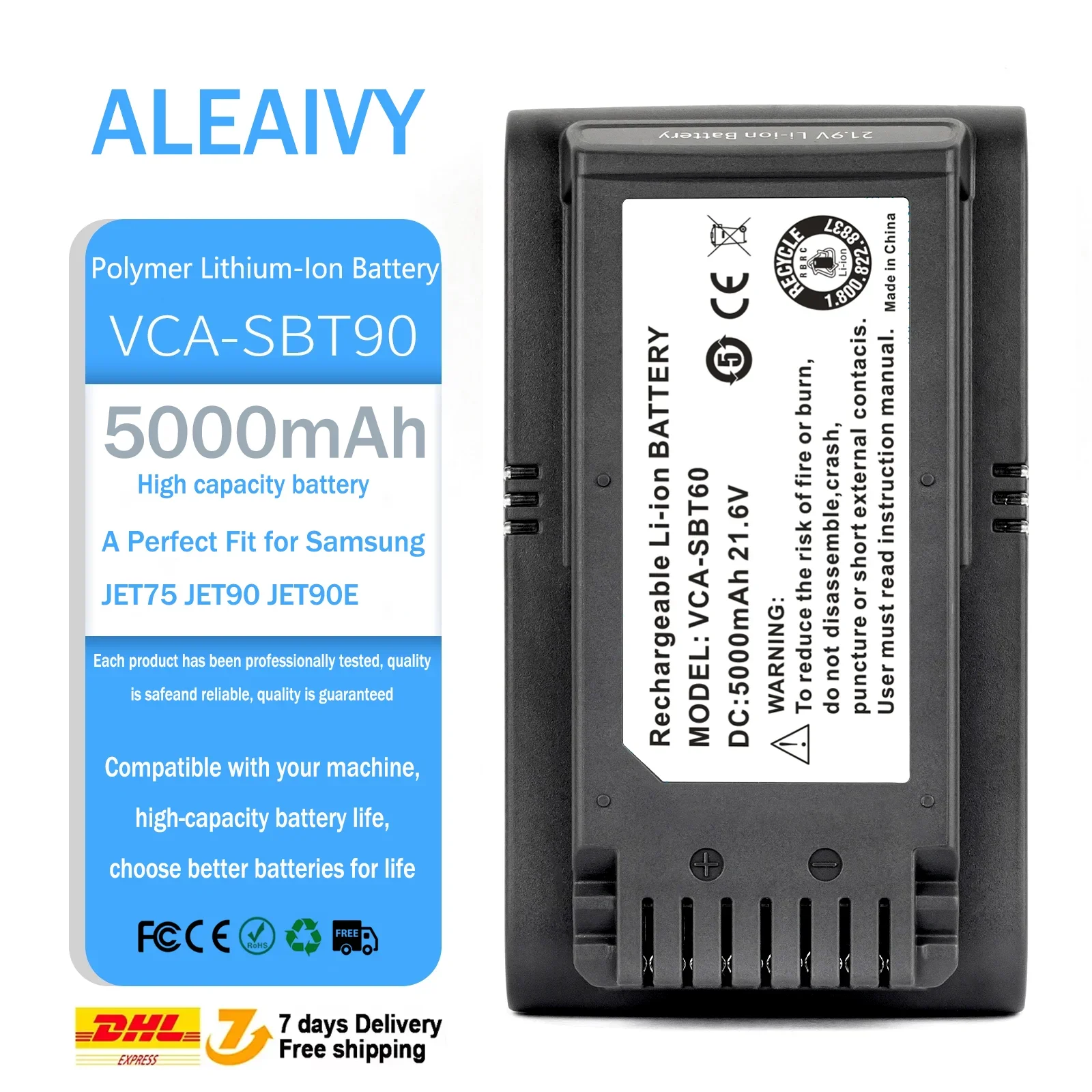 Akumulator do odkurzacza VCA-SBT90 o dużej pojemności 5000 mAh do Samsung JET75 JET90 JET90E VS9000 VS20R9074S2 VS20T7551P5 VS20R9078S2