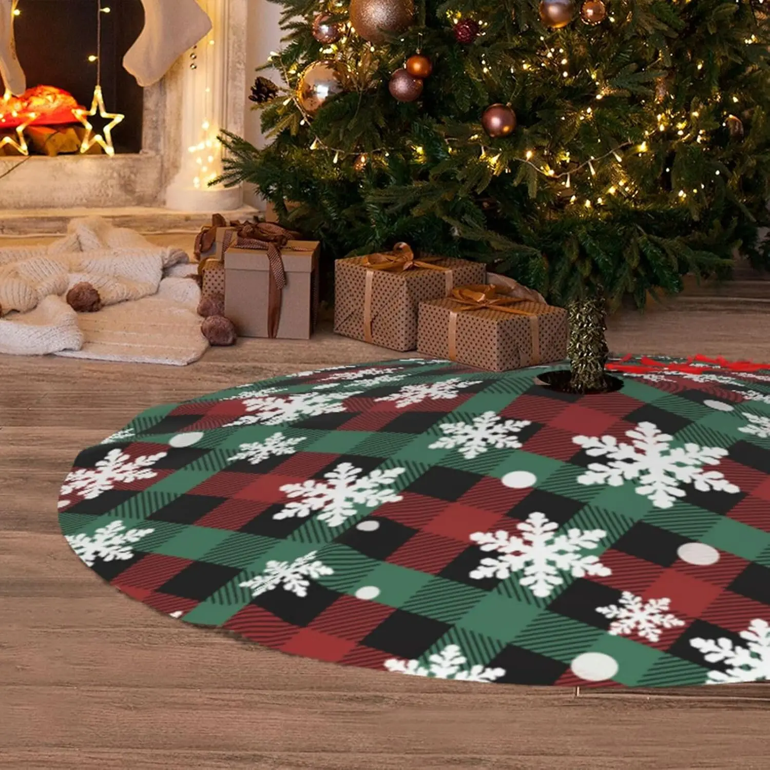 Pequena Saia De Árvore De Natal Branco, Floco De Neve Red Green Buffalo Plaid Xmas Tree Mat, Saias Decorações, 3ft, 4ft, 6 Pé, 36"