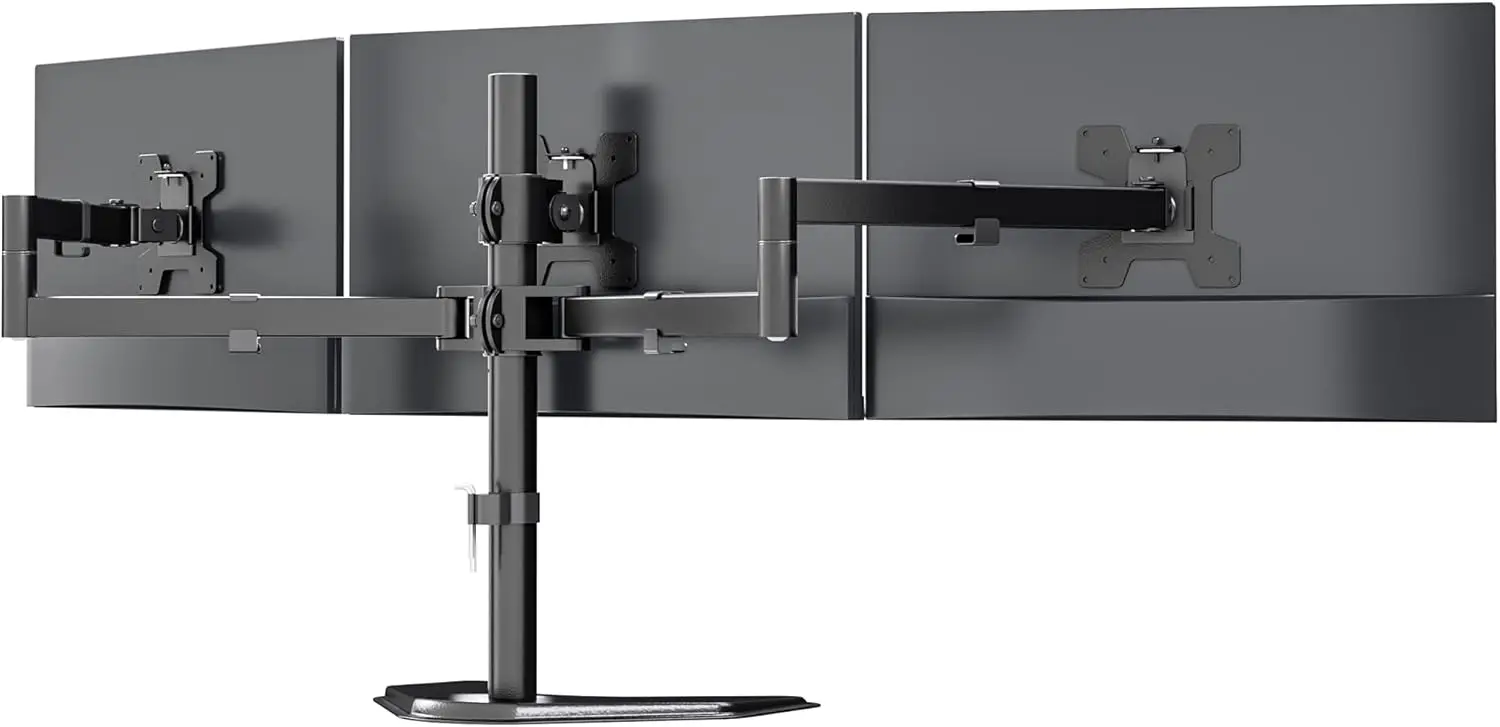 Triple Monitor Stand, Free Standing Adjustable Desk Mount for 3 Screens up to 27 Inch, 22 lbs per Arm, Black