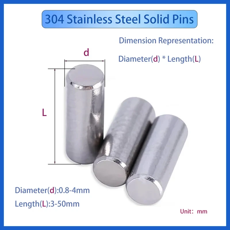 304 Stainless Steel Micro Dowel Pins M1 M1.2 M1.5 M1.6 M1.8 M1.9 M2 M2.5 M3 M4 Precision Ground Parallel Pins with Chamfered End