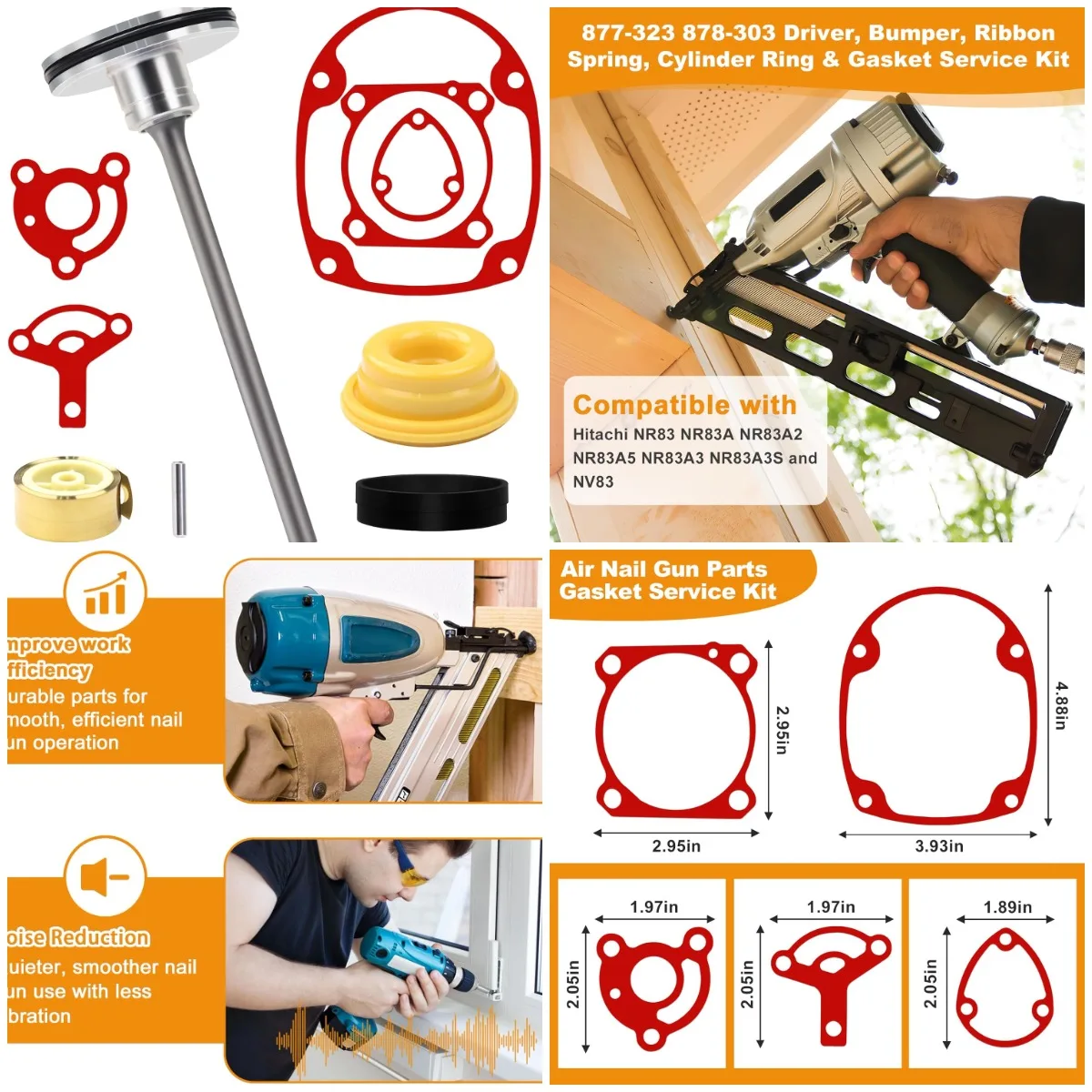 

877-323 Gasket pneumatic tools Air Nail Gun Parts with Bumper, Ribbon Spring, O-Ring for Hitachi Framing Nailer Guns