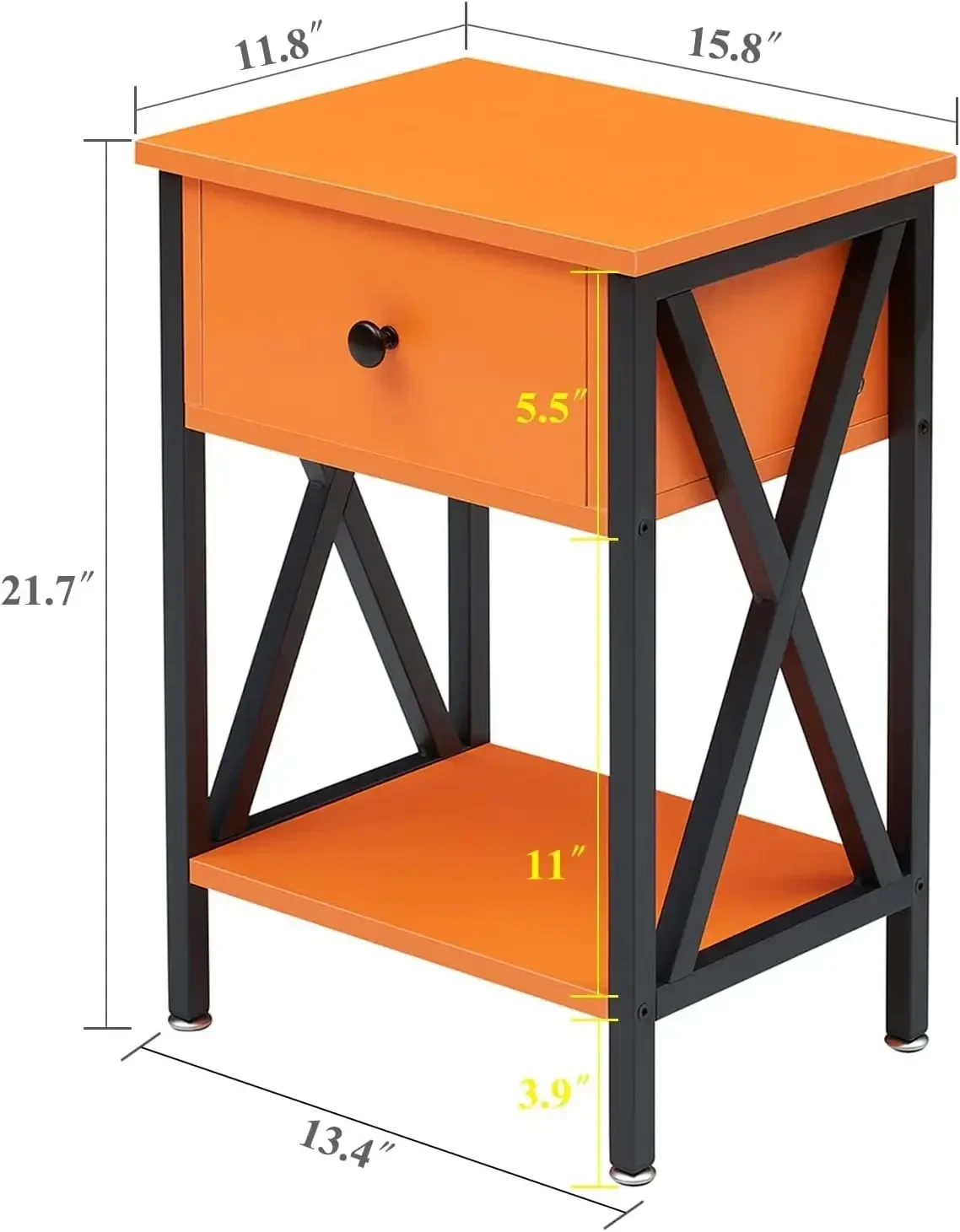 Nightstands End Table X-Design with Drawer and Storage Shelf for Living Room Bedroom, Set of 2, Classic Orange