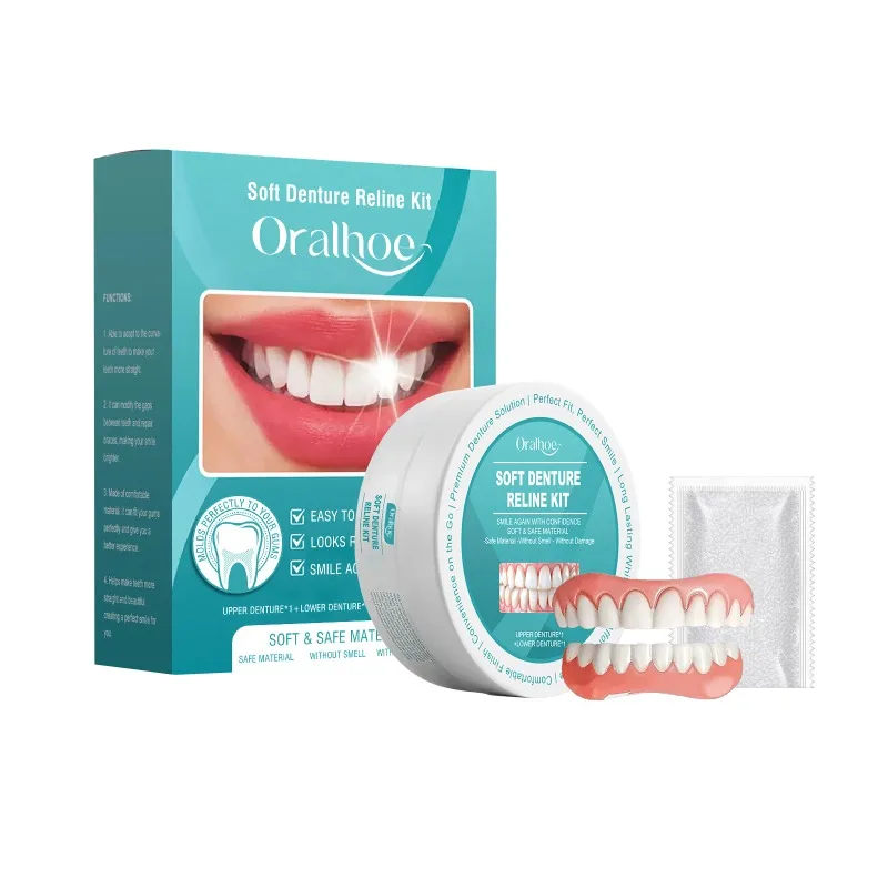 Silicone Reline Denture Set Temporary Orthodontic Upper Lower Veneer Fake Teeth Braces Whiten Soft Comfortable Oral Hygiene Care