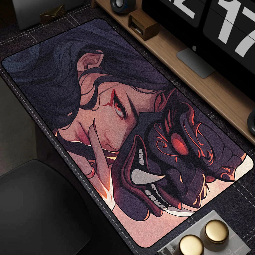 

Геймерский резиновый коврик для мыши Oni Devil Mask Коврик для мыши Аниме Девушки Большой игровой коврик для мыши Игровой HD Коврик для клавиатуры с принтом Нескользящий настольный коврик