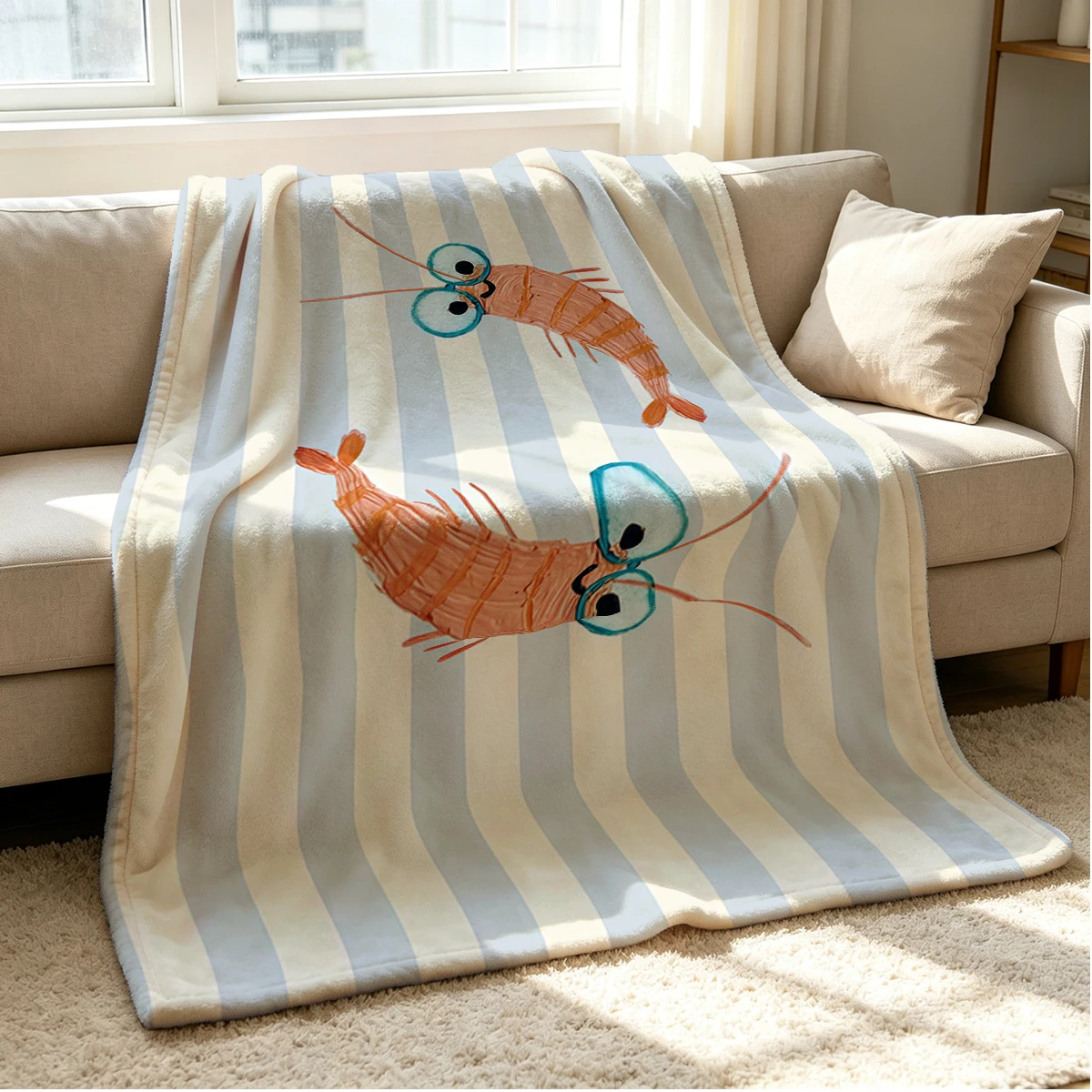 Shrimp Buddy Flannel Blanket Warm Soft Halloween Christmas Couch Warm Cozy Decorative Decor Gift for All Season