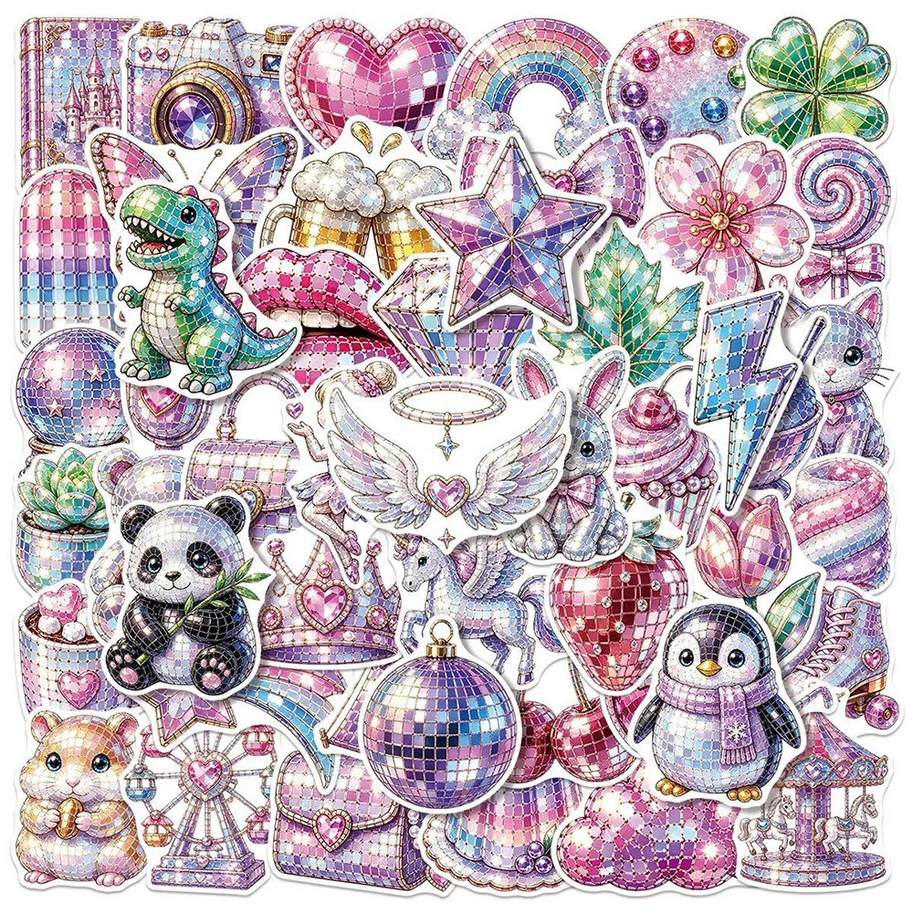 10/30/50pcs Vintage Shiny Disco Style Aesthetic Cartoon Stickers Cool Graffiti Phone Stationery Retro Decoration Sticker Packs