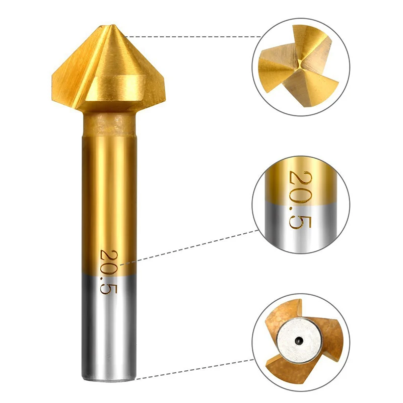 6Pcs HSS Countersink Drill Bit 90Degree Countersink Chamfering Tools Wood Steel Chamfer Cutter 6.3/8.3/10.4/12.4/16.5/20.5mm