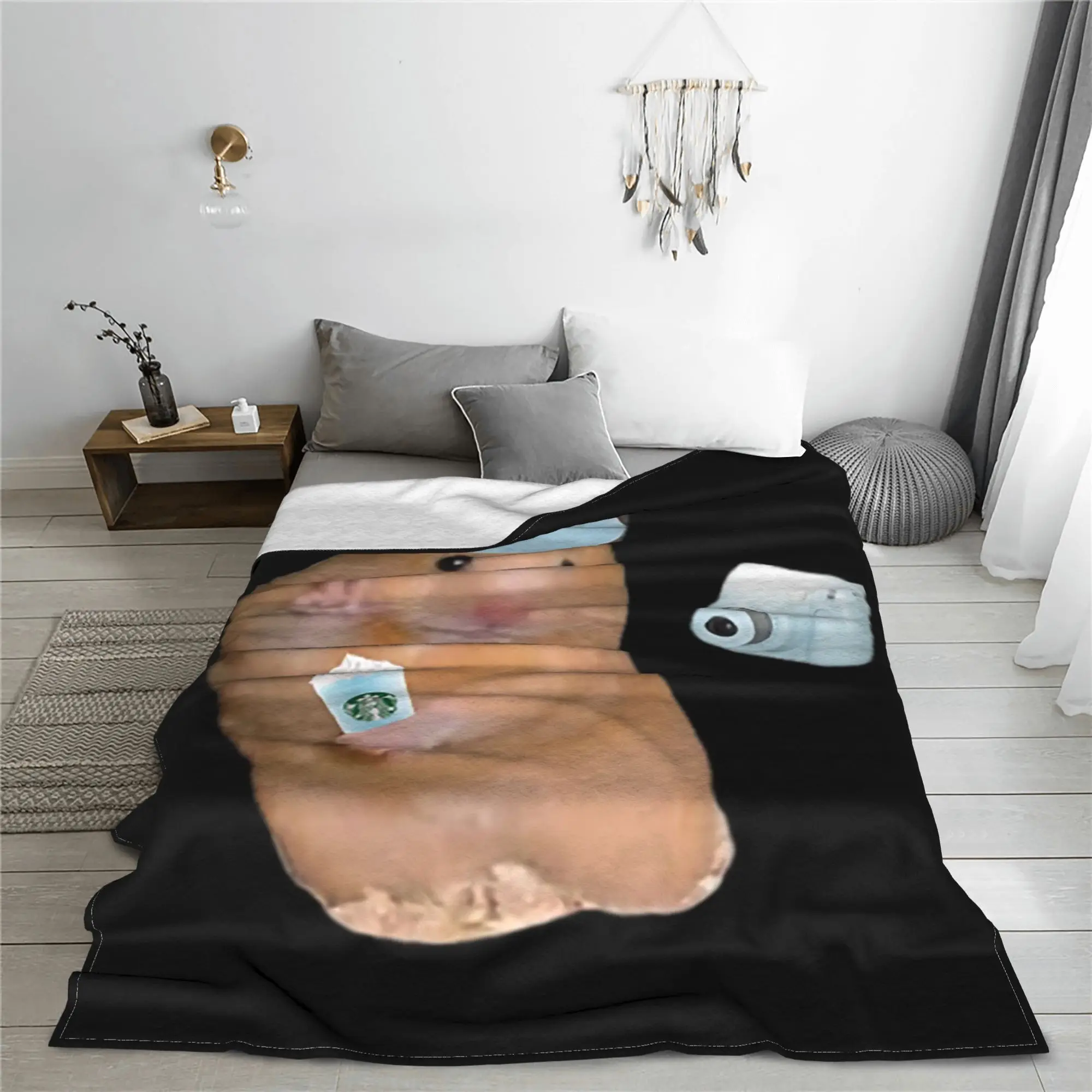 Peace sign hamster meme with camera Blankets Flannel Sofa Throw Blanket for Home Bedroom Travel Throws Bedspread Quilt