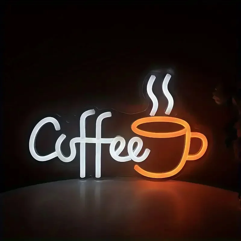 Coffee Cup Designed Neon Sign Wall Sign USB Powered  Hanging Decor For Coffee Shops Restaurants, Home Kitchens Business LED Neon