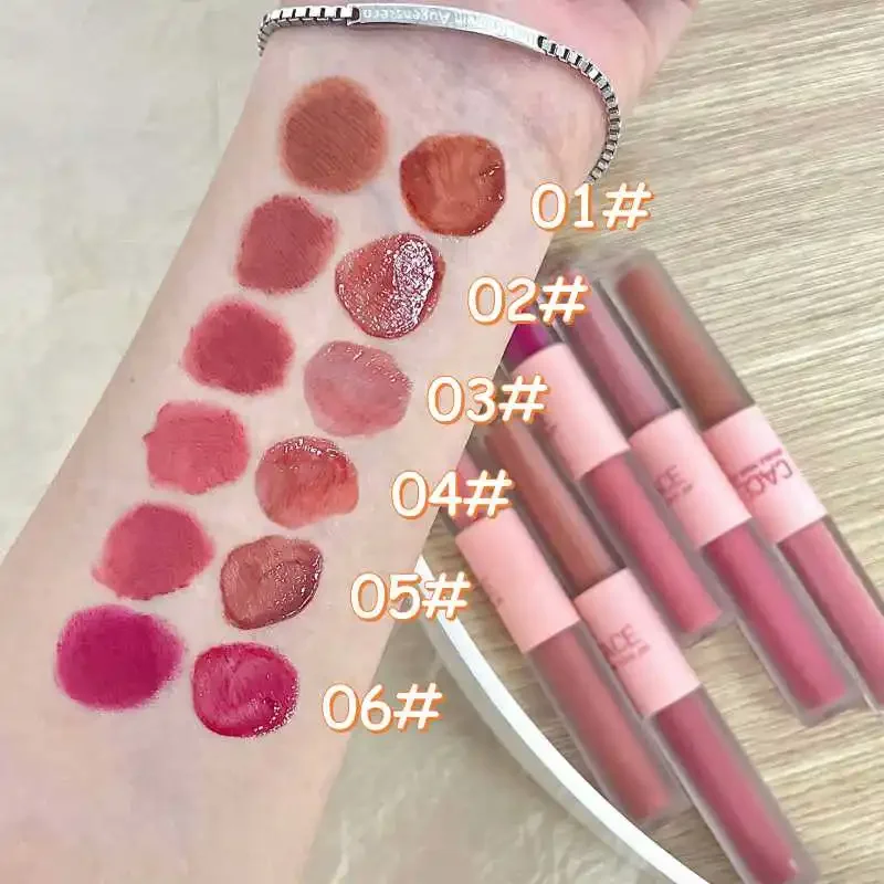 Matte Velvet Sexy Red Tint Double Head Lip Gloss Liquid Lipstick Waterproof Lipgloss Lasting Lip Glaze Korean Makeup Cosmetics