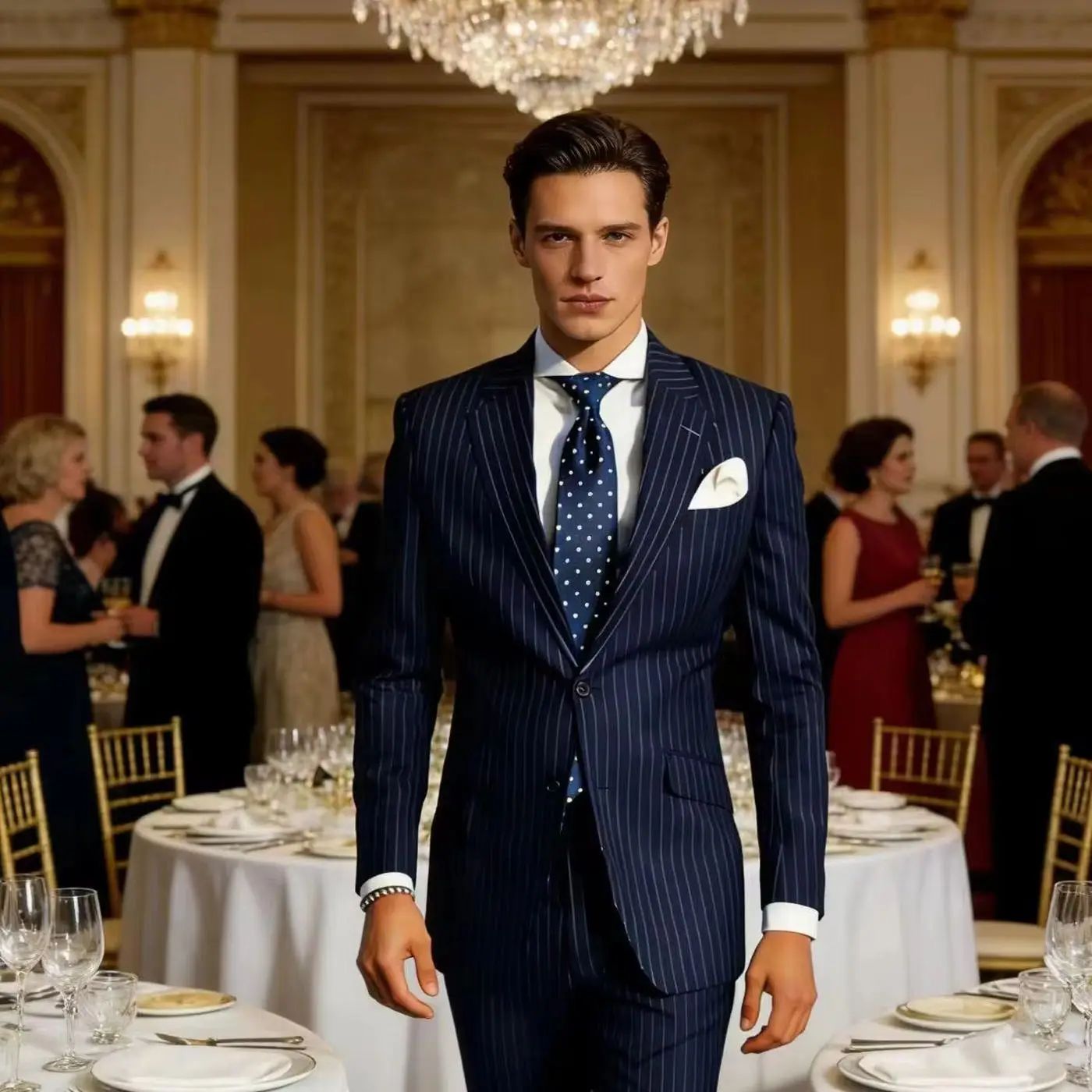 2-Piece Slim Fit Blazer Pant Set Formal Business Wedding Jacket Trousers For Spring Men Pinstripe Suit Tuxedo