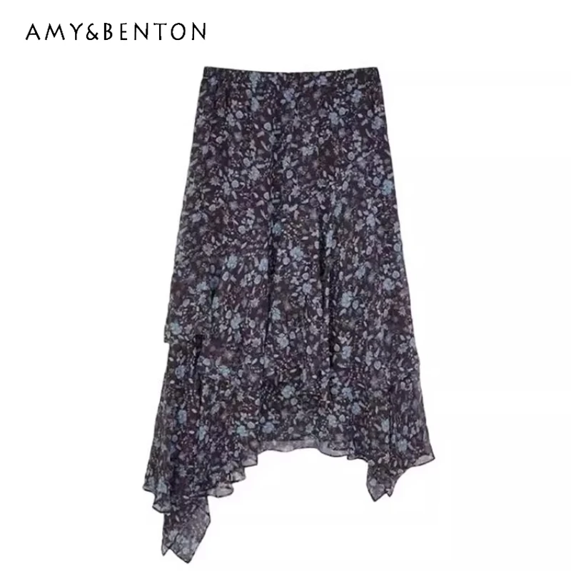 

Новая летняя женская юбка 2026 года: синяя, с цветочным принтом, оборками, многослойная, в стиле французского ретро, с элементами тяжелой промышленной отделки, асимметричная