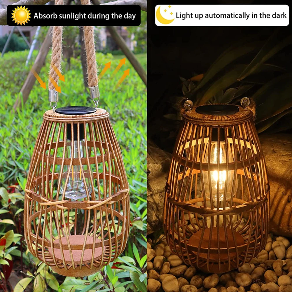 Outdoor Portable Rattan Solar Lights Auto IP44 Waterproof Dustproof Weather Resistant Landscape Lights For Garden Decoration