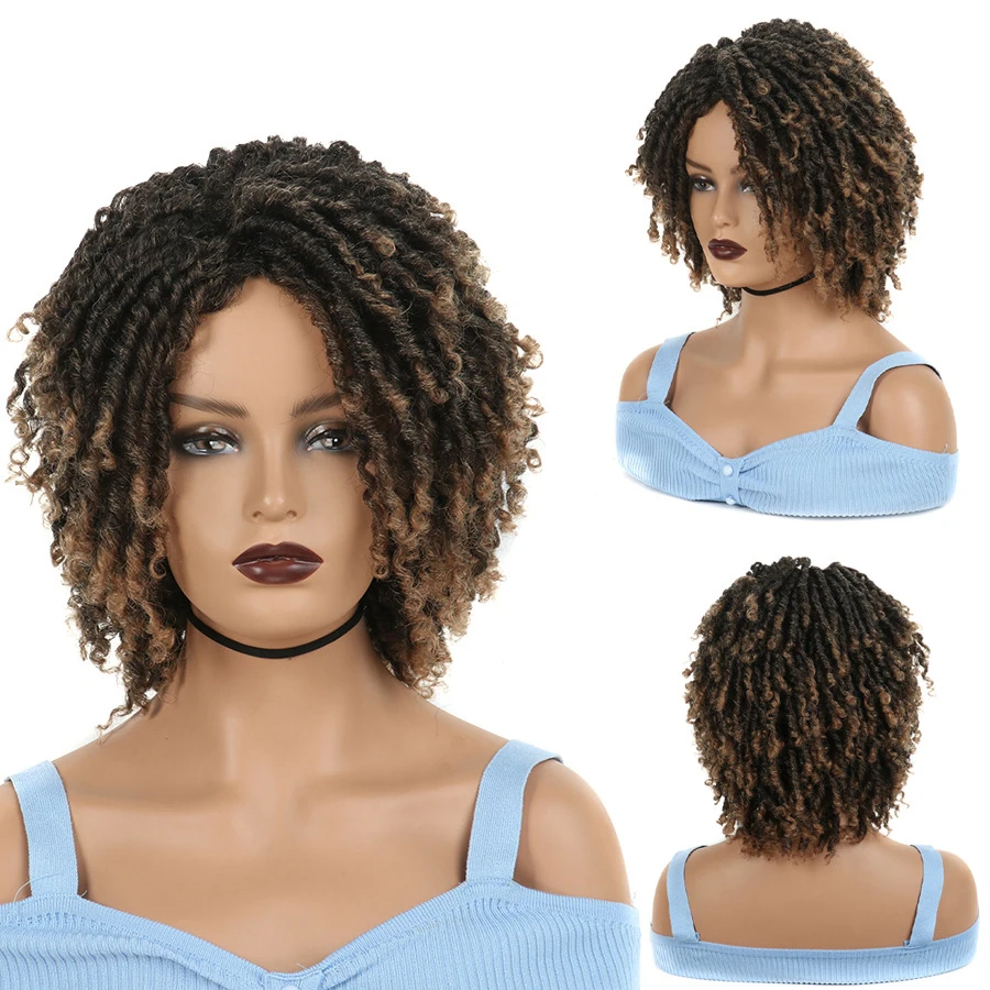 Msiparrucche donna Dreadlock ricci Faux Locs parrucca torsione corta copricapo a tubo cavo Afro africano