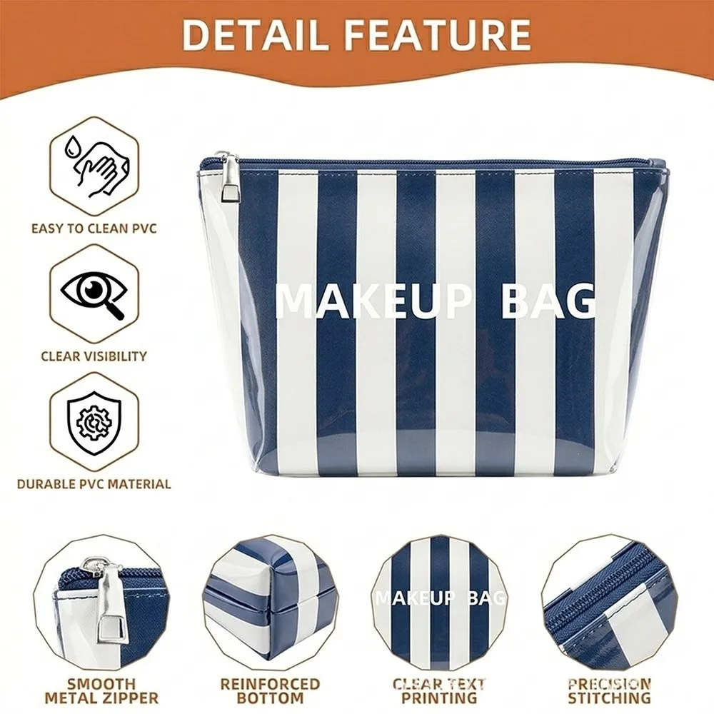 Large Capacity Striped Makeup Bag Lightweight Waterproof PVC Cosmetic Bag Multipurpose Polka Dot Pattern Polka Dot Makeup Case