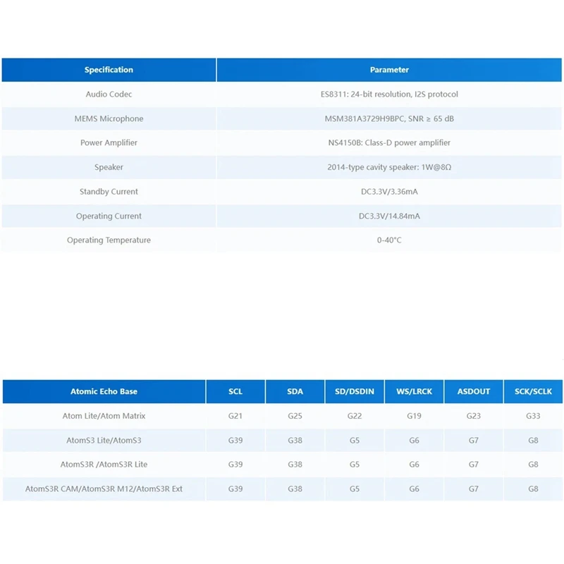 A48R-Base de eco atómico con micrófono y altavoz Base de reconocimiento de voz ES8311 micrófono MEMS de decodificación de Audio