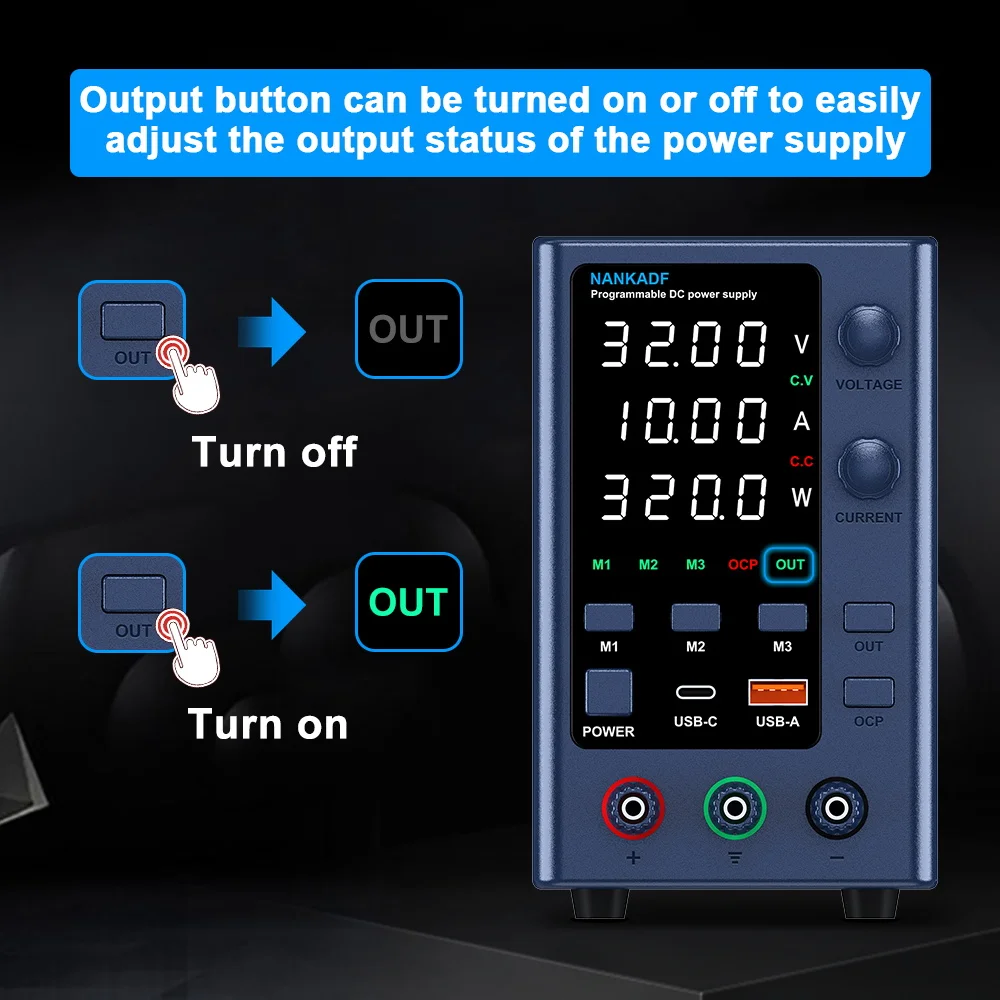 Imagem -05 - Fonte de Alimentação cc Ajustável Comutação de Alimentação com Memória de Armazenamento 032v 010 Energia de Laboratório com Usb e Carga Rápida tipo c