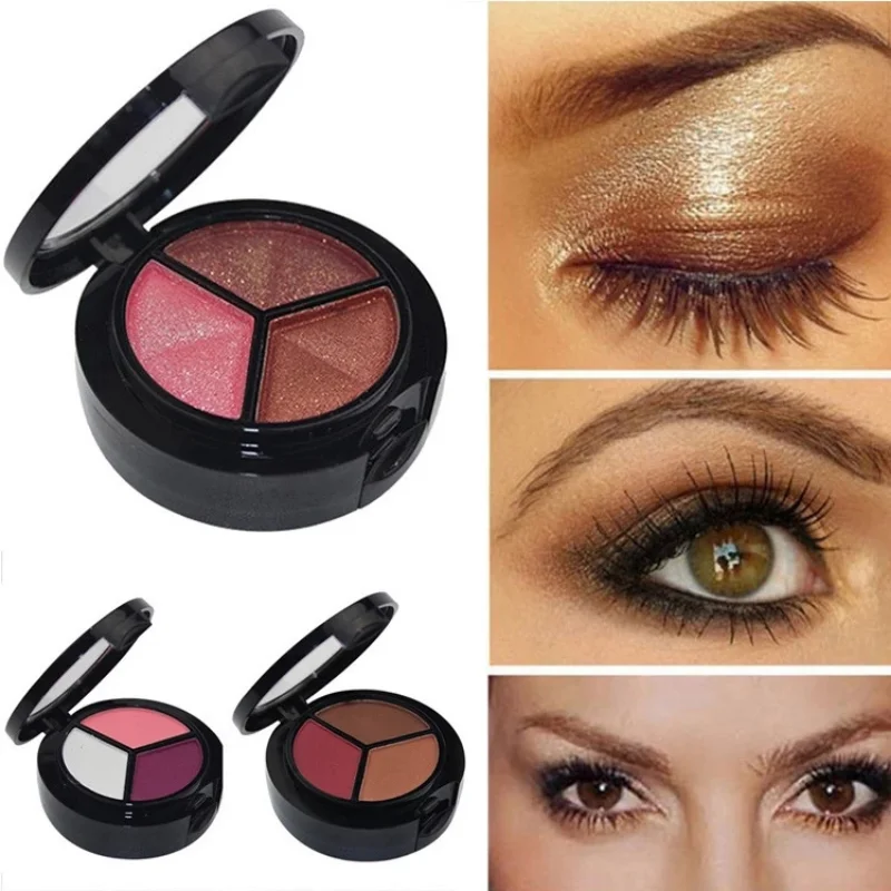 Paleta de sombras de ojos con brillo, 3 colores, maquillaje con espejo, sombra de ojos ahumada metálica, resistente al agua, sombra de ojos mate de larga duración