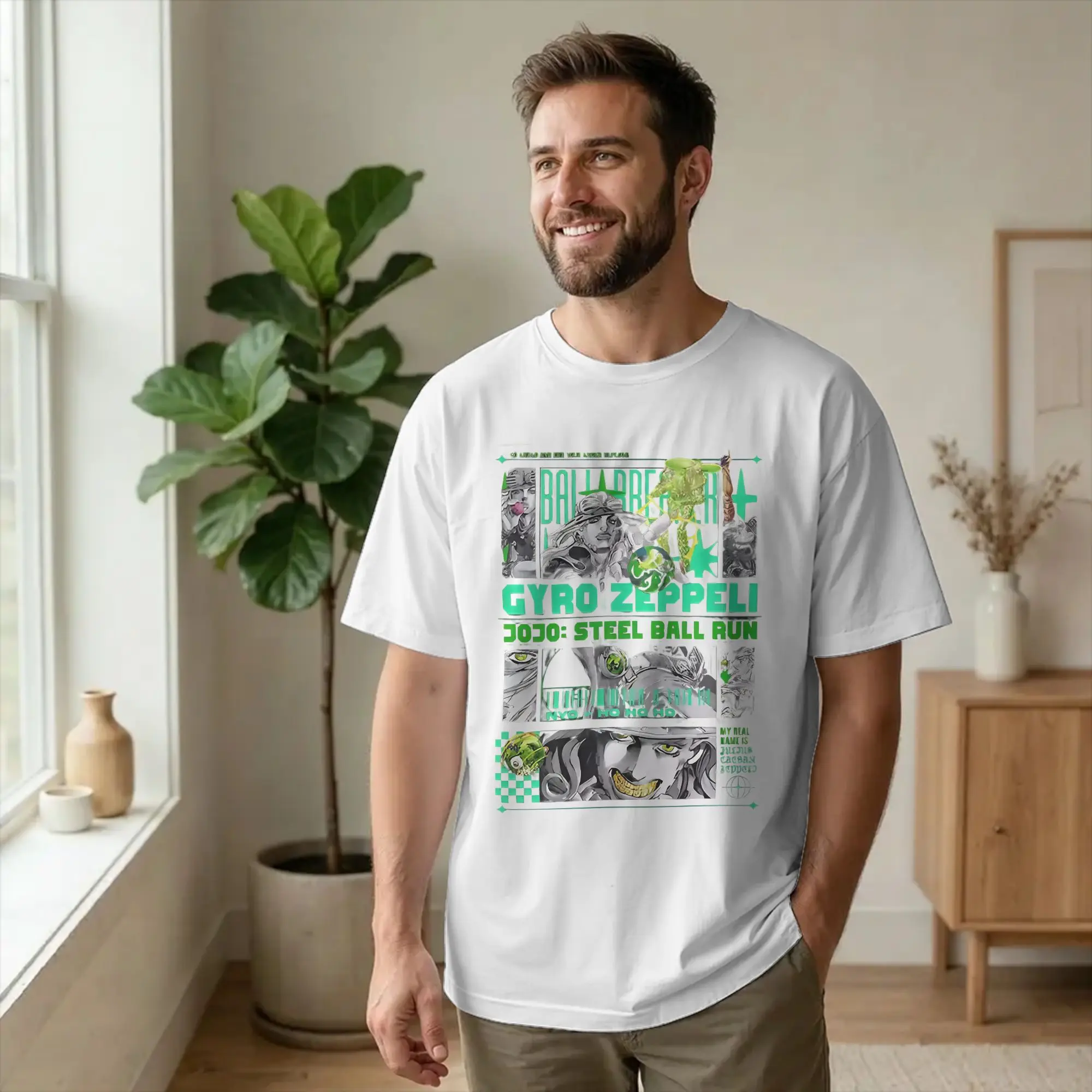 Hip Hop Gyro Zeppeli Tshirts Unisex Cotton Short Sleeve Joestar Family Bizarre Adventure Anime Round Neck Summer Top Tee