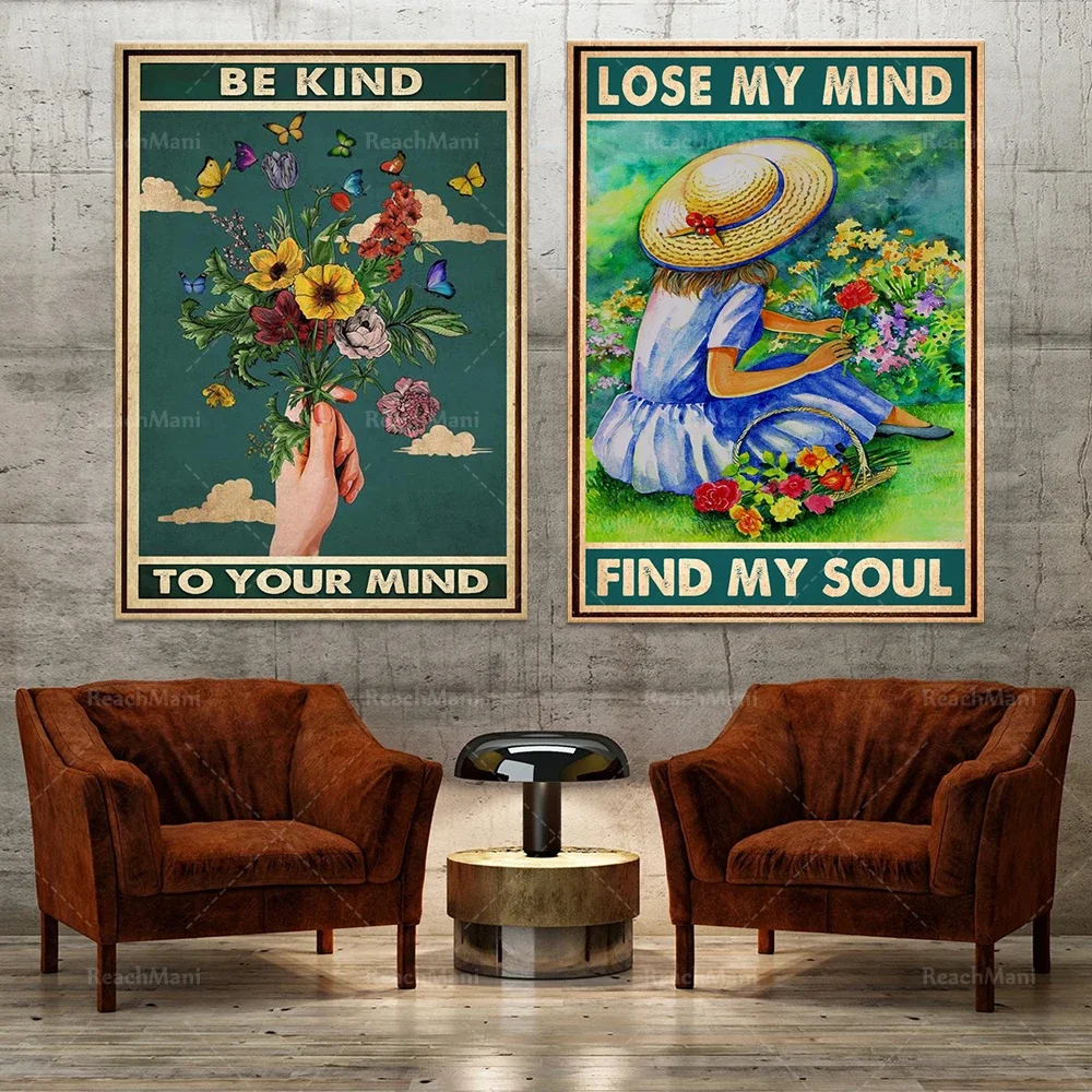 Treat Your Mind, Mental Health Poster, Lose My Mind Find My Soul Retro Poster, Gardener Gardening Retro Poster, Plant Lovers