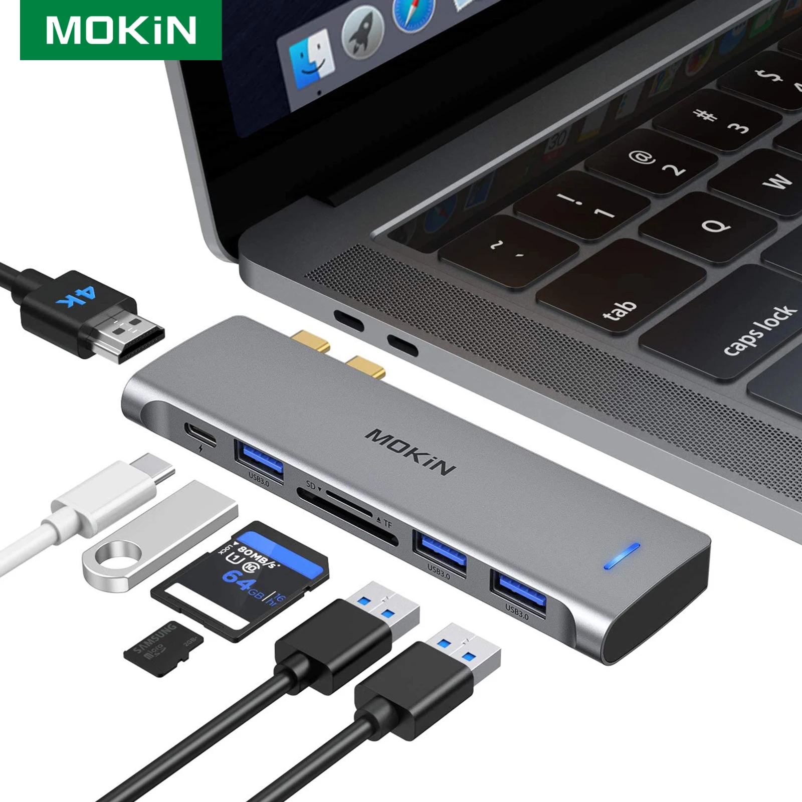 MOKiN MacBook Pro Adapter Hub USB Type-C Docking Station Dual USB C to HDMI USB3.0 SD/TF for MacBook Pro Air Mac Dongle Laptops