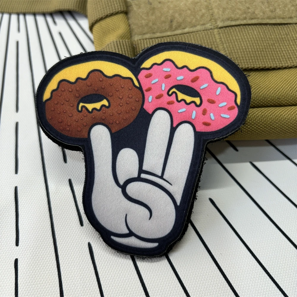 Shocker Donuts Tactical Patch Funny Humorous Donuts Finger Morale Printed Hook&Loop Armband Military Army Badge Backpack Sticker