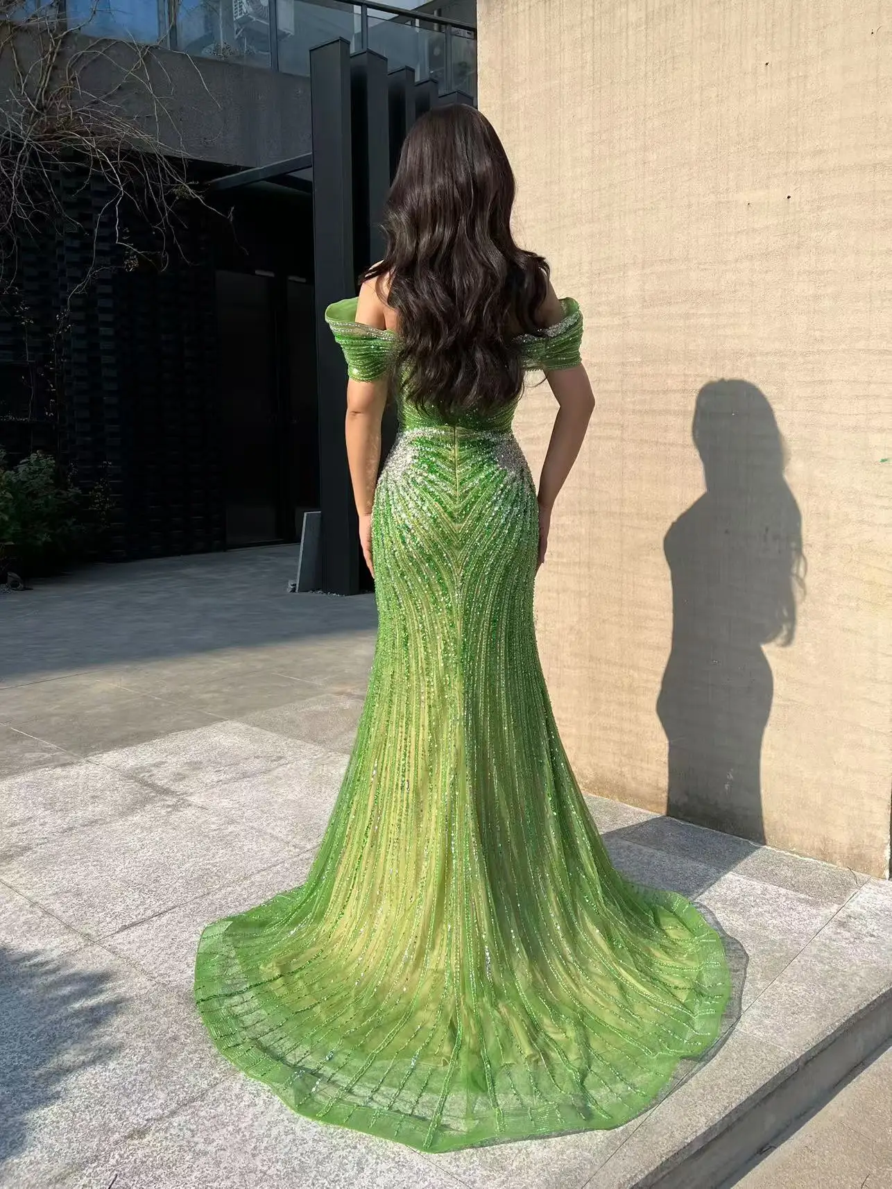 شاليمار تشانغ فستان طويل فاخر أخضر فساتين الحفلات للفتيات فساتين الماس اليدوية للنساء حفل زفاف مخصص