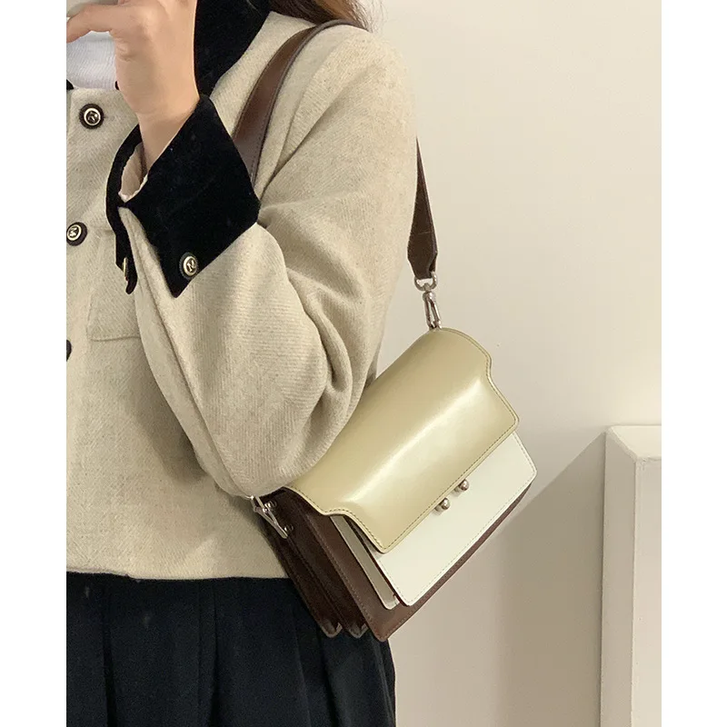 ZR DIARY Underarm Bag Women Split Leather New Contrasting Color Single Shoulder Crossbody Bag Small Square Accordion Bag W11036