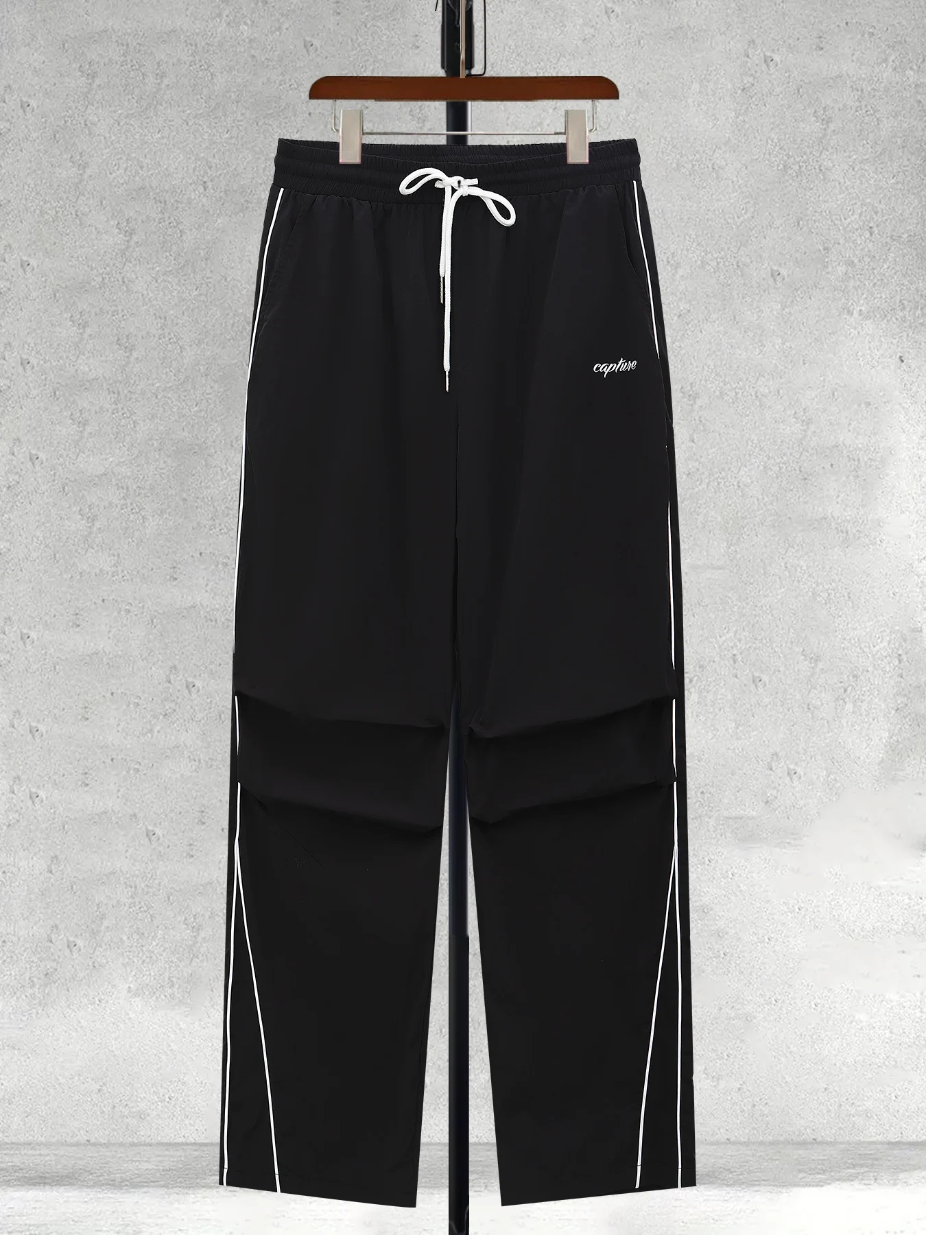 American Side Stripe Letter Embroidered Wide Leg Casual Pants Men's Summer Loose Draped Sports Trousers