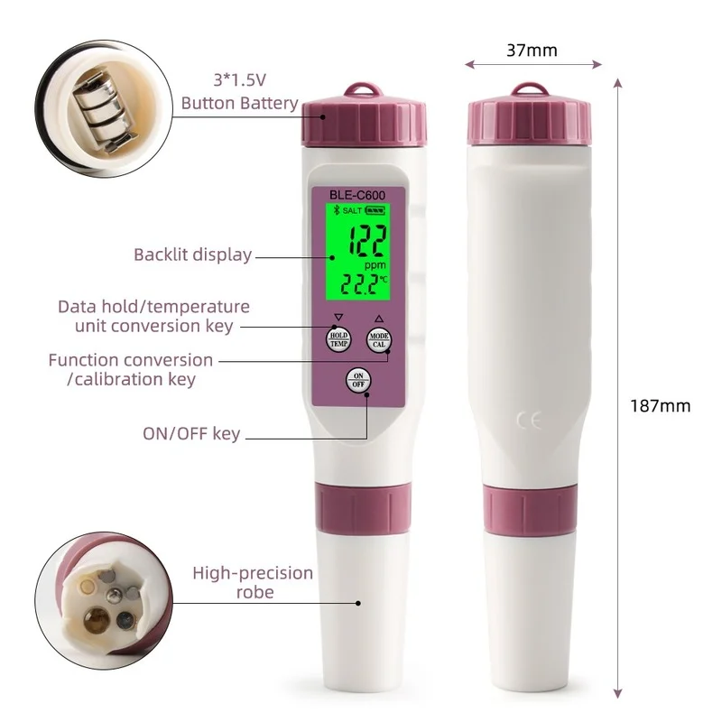 7 in 1 Temp ORP EC TDS Salinity S.G PH Meter Online Water Quality Tester APP Control for Drinking Laboratory Aquarium