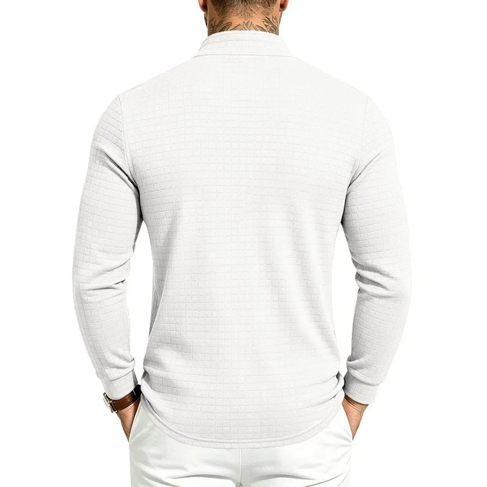 Long Sleeve Half Zip Pullover for Men Featuring Stand Collar Definition and Balanced Jacquard Checkered Layout