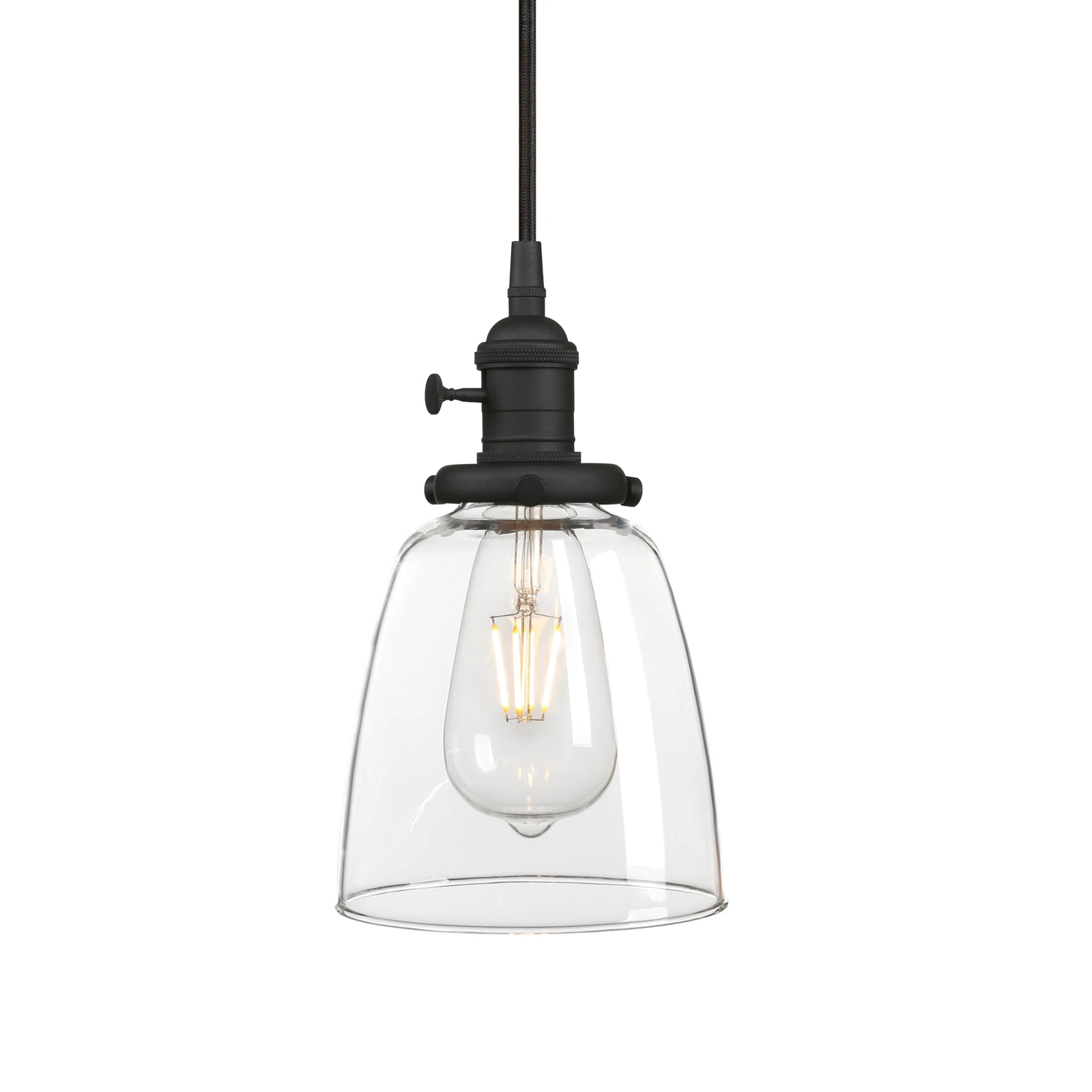 phansthy vintage mini cone de vidro transparente teto pendurado lampada luminaria pingente de luz incandescente preto 01