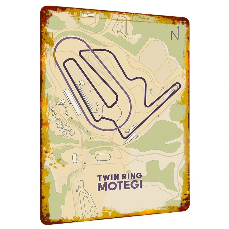 Mapa de pista de carreras Motegi de doble anillo, decoración artística de pared de Metal para entusiastas de la carreras, decoraciones de garaje para el hogar