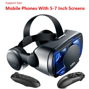 3D VR Smart Glasses Headset Virtual Reality Helmet Smartphone Full Screen Vision Wide Angle Lens with Controller Headset 7 inch
