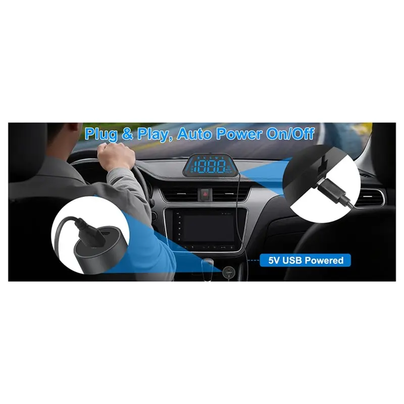 Digital Car HUD Display With Over-Speed Alert& Customizable Ambient Light For Speedometer