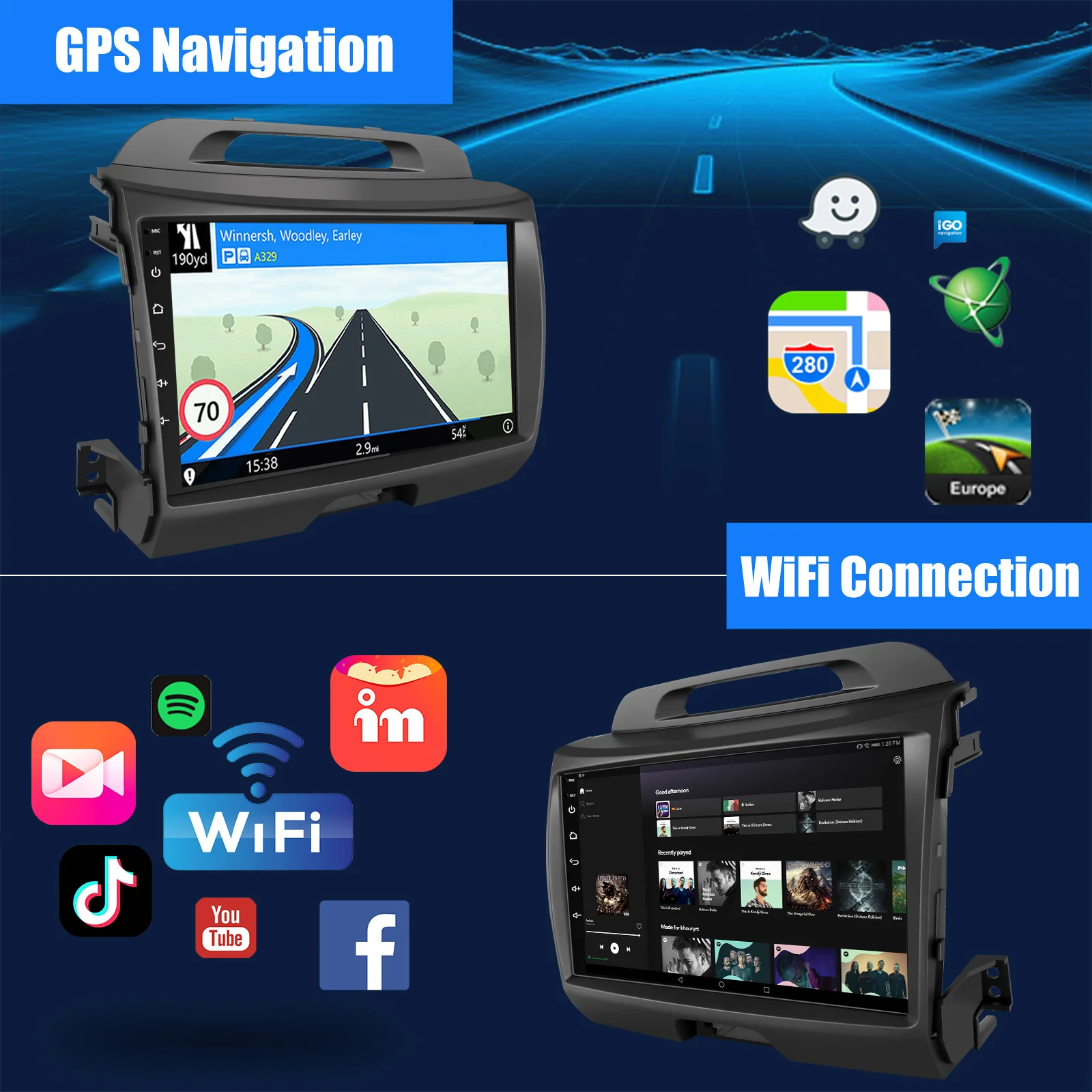 ESSGOO 9 "Android 13 รถวิทยุสเตอริโอCarplay Android Auto GPSนําทางหน้าจอสัมผัสBT Wifi FMสําหรับKIA Sportage 3 2010-2016