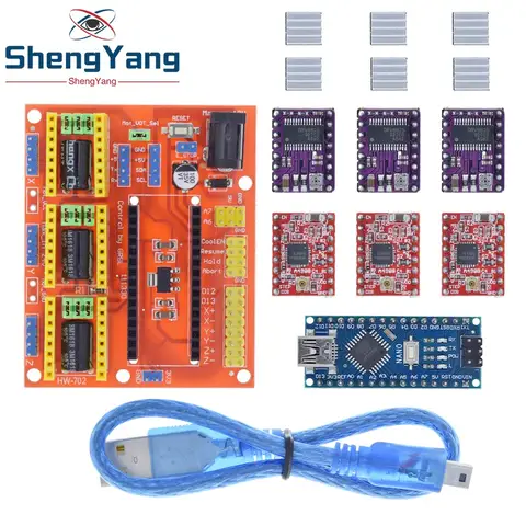 TZT 1SET Nano 3.0 + 3DV4 CNC Shield V4 + 3pcs DRV8825 or A4988 Reprap Stepper Drivers Set For Arduino
