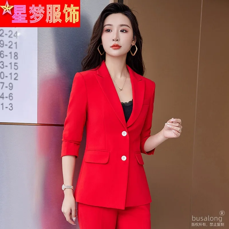 2023 Spring and Autumn New Fashion Long Sleeve Suit Women\'s Business Wear Red Small Suit Vest Suit Three-Piece Suit Women\'s