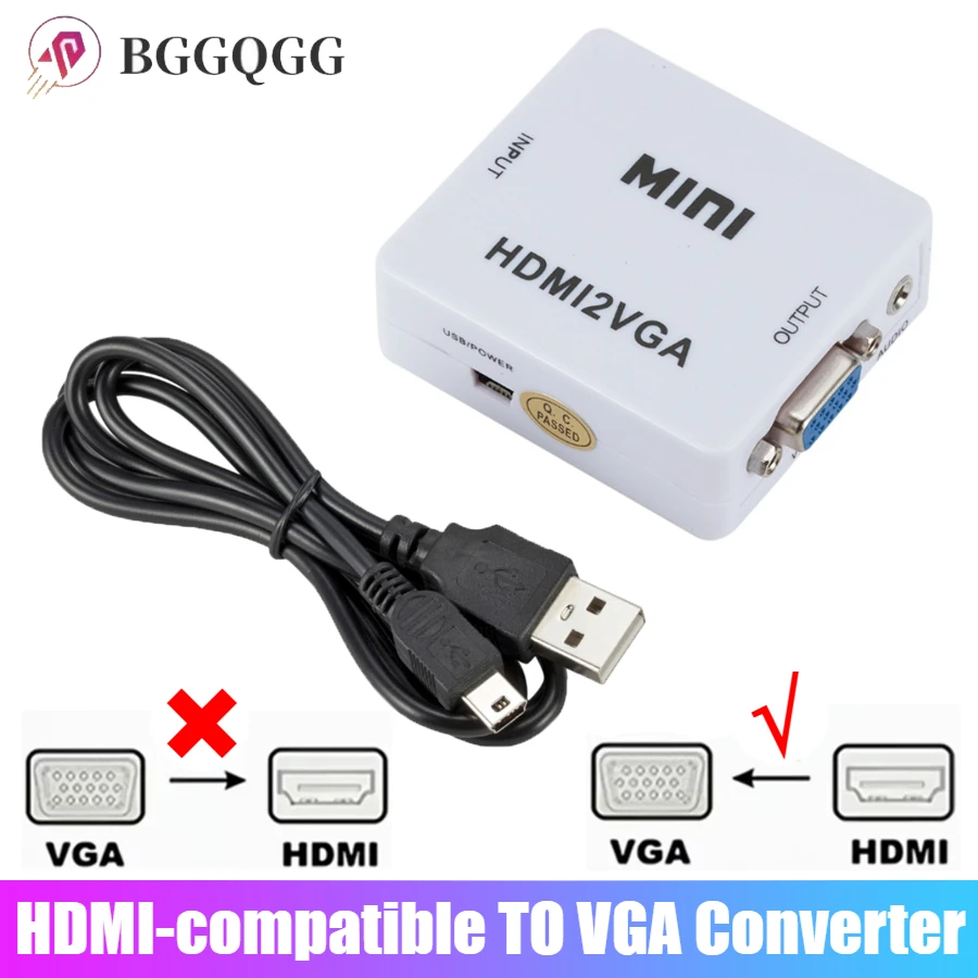 

BGGQGG HDMI-compatible To VGA Converter HDMI To VGA Adapter with Audio for Notebook Xbox360 DVD PS3 PC HD 1080P TV Box Projector
