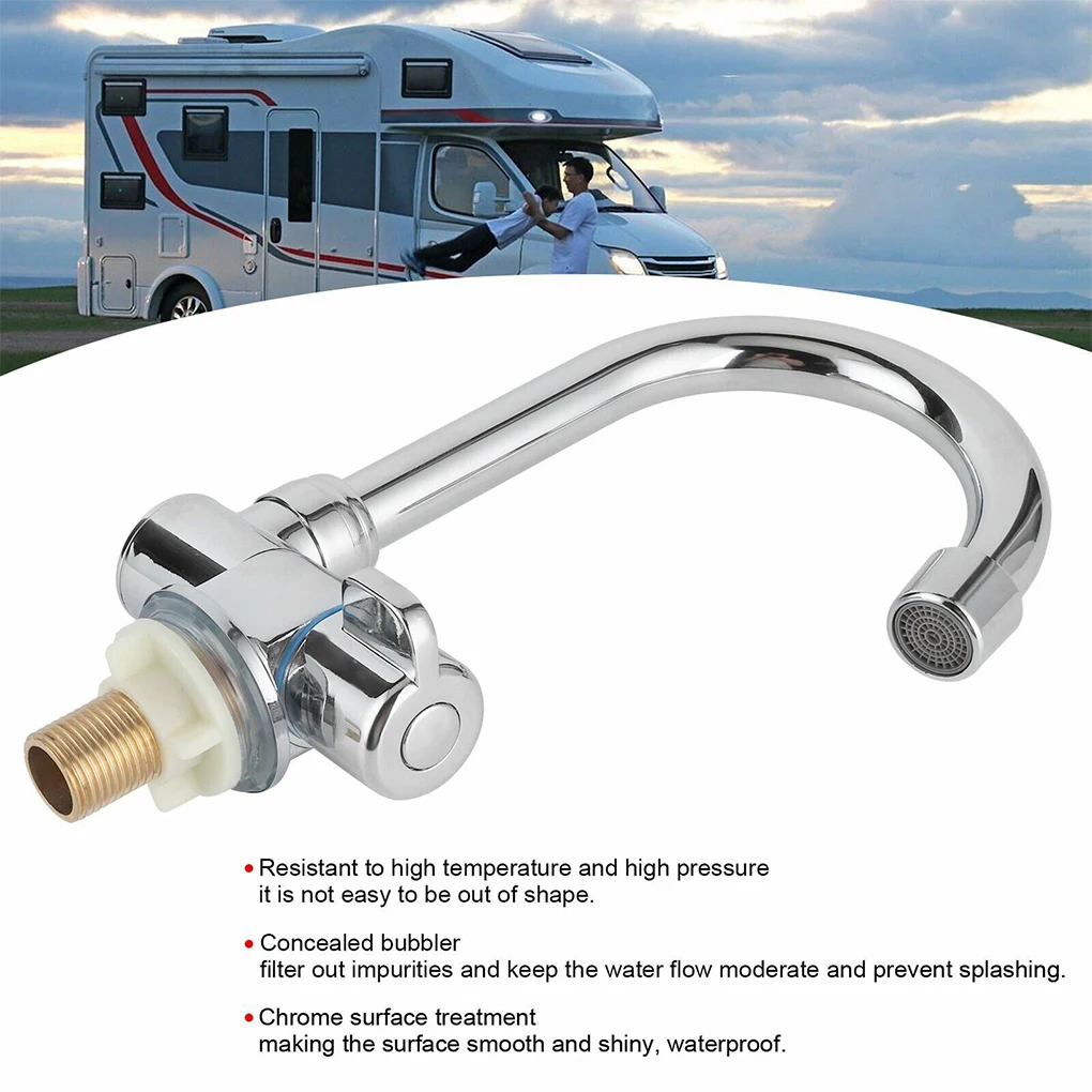 RV Faucet 180 Degree Folding RV Single Cold Water Tap 360 Degree Rotation 1/2in Mounting For RV Motorhome Caravan Marine