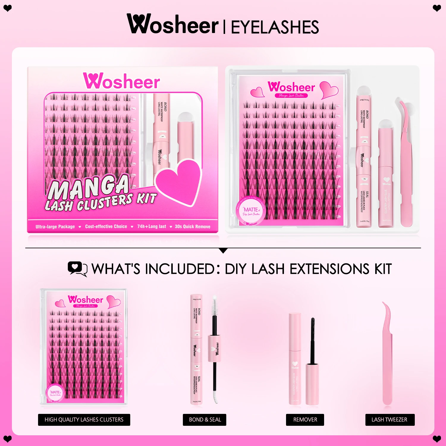 WOSHEER Manga Lash กลุ่มชุด Fairy Lash กลุ่ม Extensions ขนตา 8-18 มม.เปียก-ดู Spiky อะนิเมะ Lashes