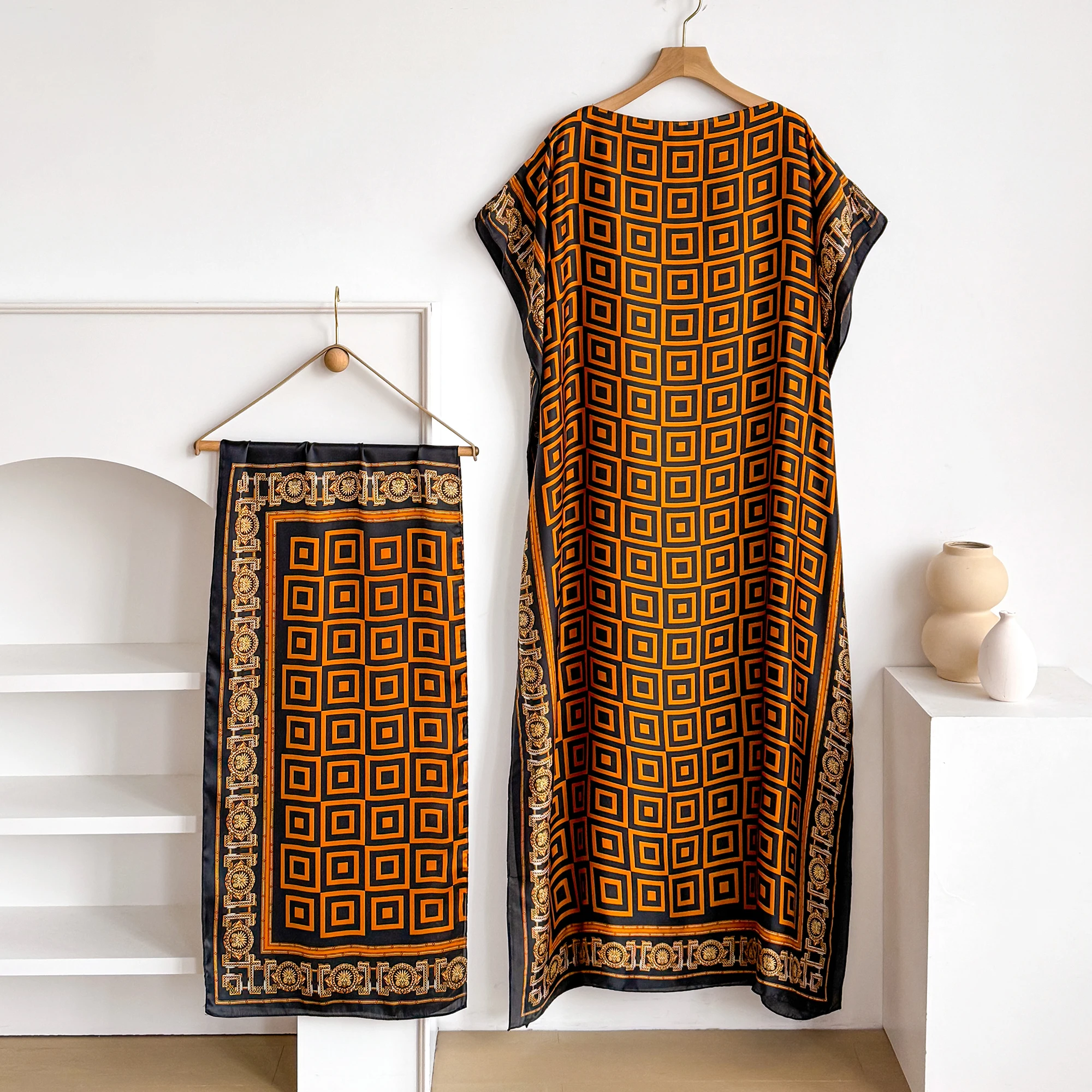 

Summer Short Sleeve Cotton Abaya for Women Gold Stamping Loose Maxi Islamic African Dress with Big Scarf New 2026 Dubai Style