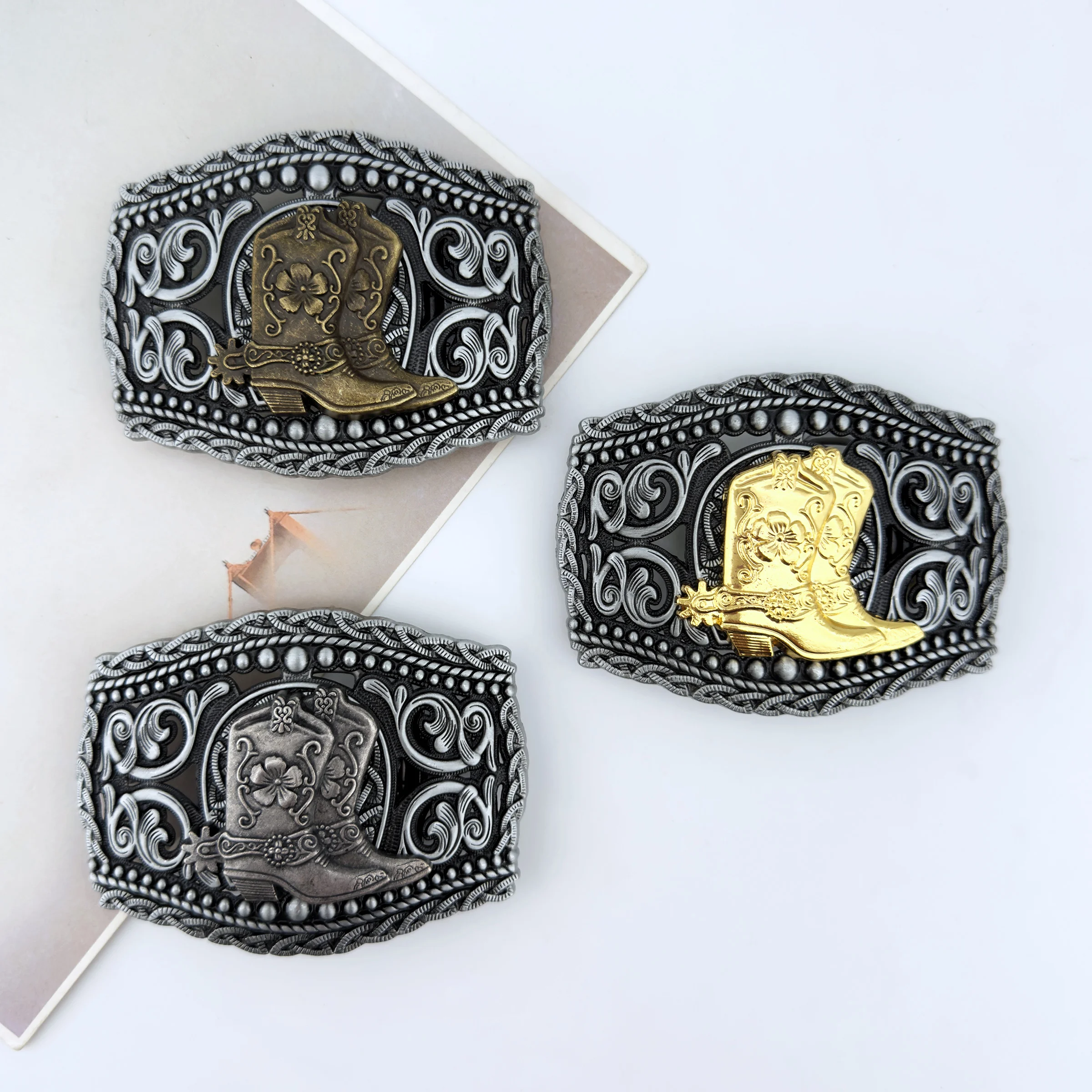 1 piece of Western antique-style zinc alloy hollow-out boot pattern carved flower fashionable versatile DIY belt buckle