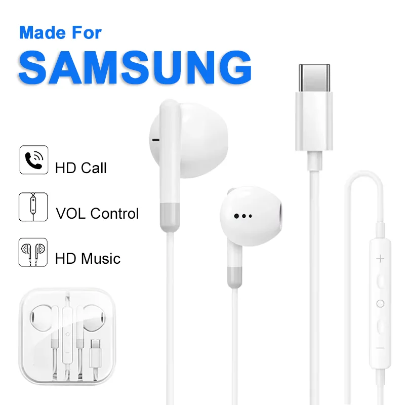 Wired Headphones For Samsung Galaxy S24 S23 S21 S22 S20 Plus Type USB C 3.5mm Jack Earphones A54 A34 A53 Note 20 10 Accessories