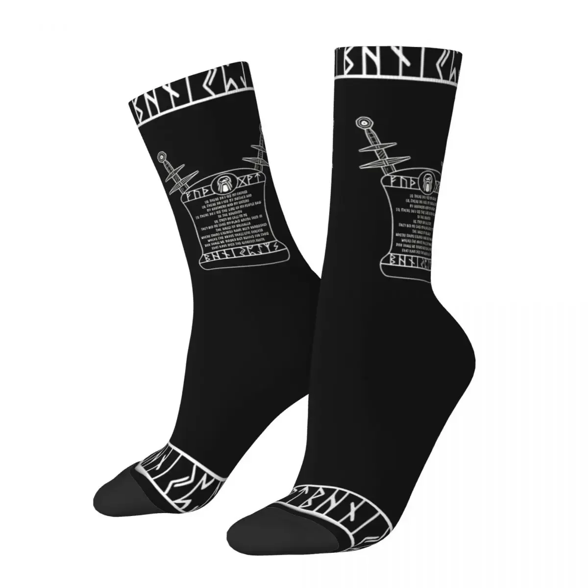 Funny Crazy Sock for Men Norse Prayer Hip Hop Vintage Viking Happy Breathable Seamless Printed Boys Crew Sock Novelty Gift