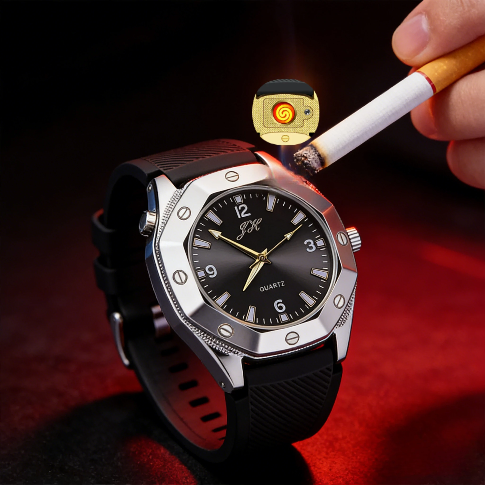 

New Smart Watch Electric Lighter Real Dial Windproof USB Rechargeable Igniter, Portable Outdoor Men's Smoking Accessory
