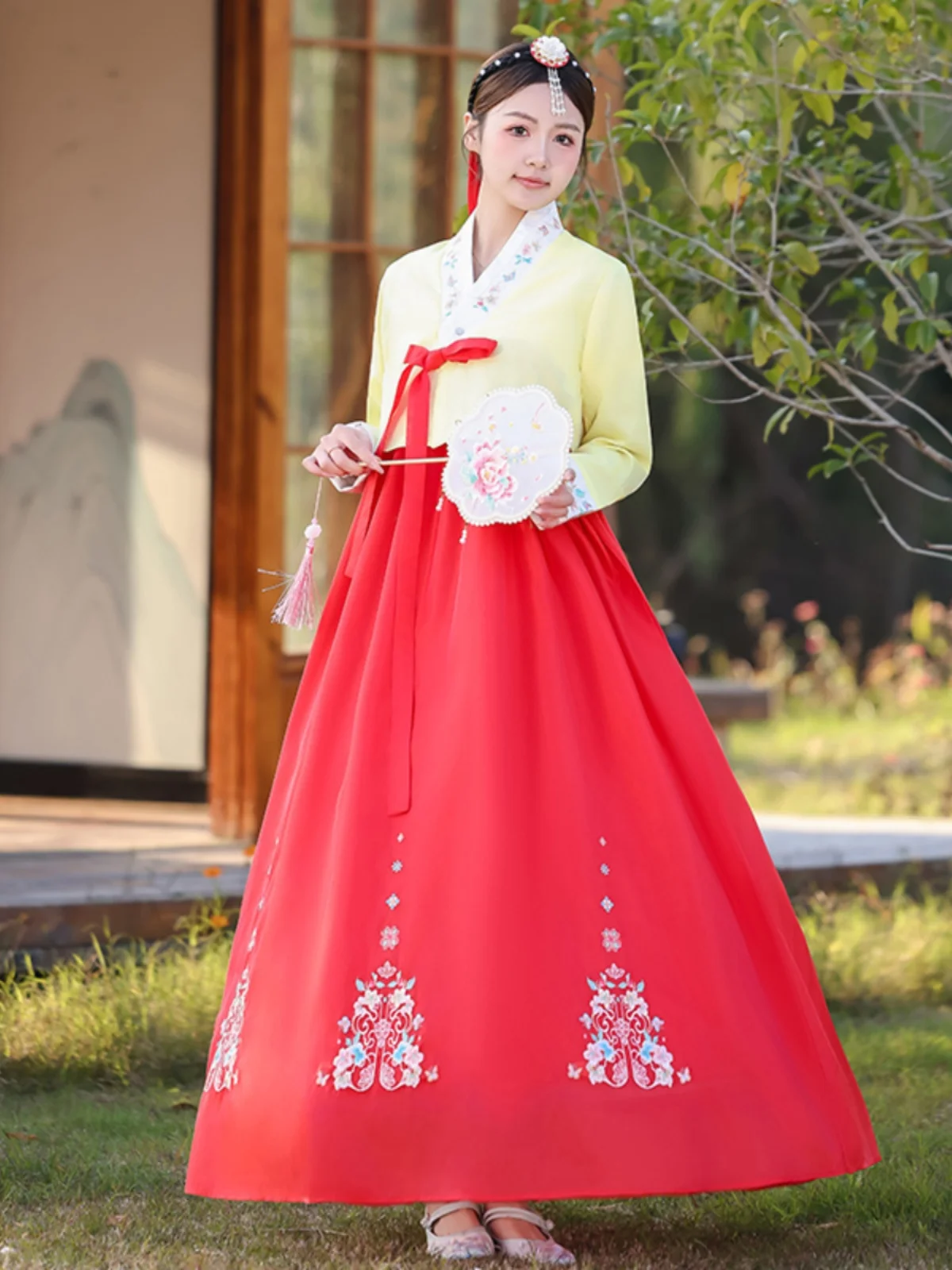 

Традиционный корейский костюм для женщин: модная одежда для фотосессий, национальный танцевальный сценический наряд, длинная юбка, этнический корейский ханбок