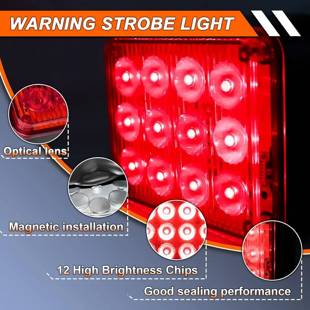 زوج من مصابيح LED القوية المغناطيسية الحمراء - منارات تحذيرية للمركبات في حالات الطوارئ مع بطارية قابلة لإعادة الشحن للسيارات والشاحنات